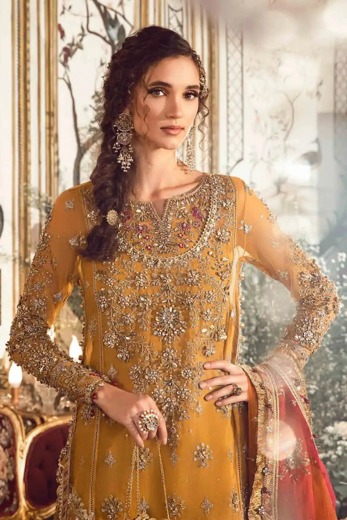 Maria B | Mbroidered Wedding Edition 23 | Mustard BD-2707 - Pakistani Designer Dress - by Maria B | Type: Bridal - 100% Original at Saira Sultan