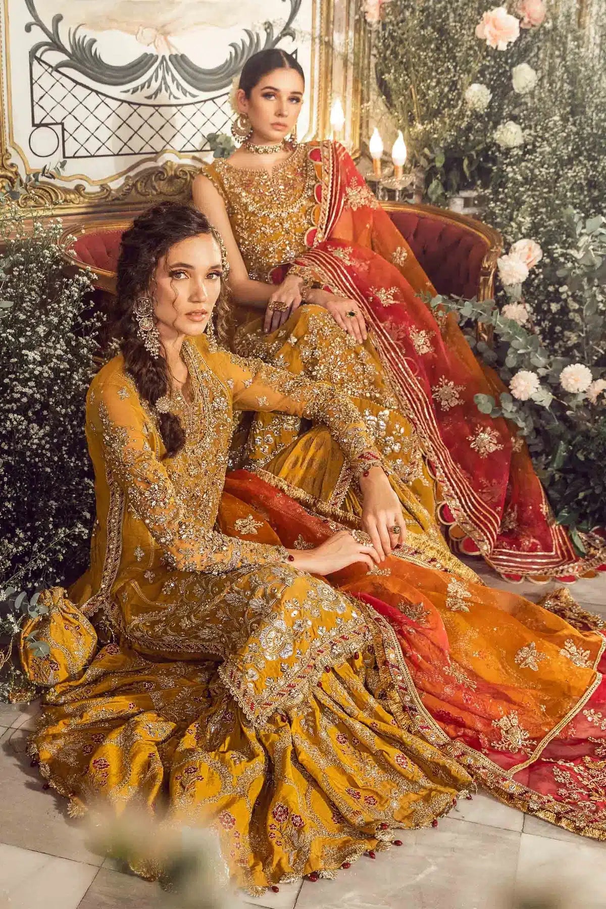 Maria B | Mbroidered Wedding Edition 23 | Mustard BD-2707 - Pakistani Designer Dress - by Maria B | Type: Bridal - 100% Original at Saira Sultan