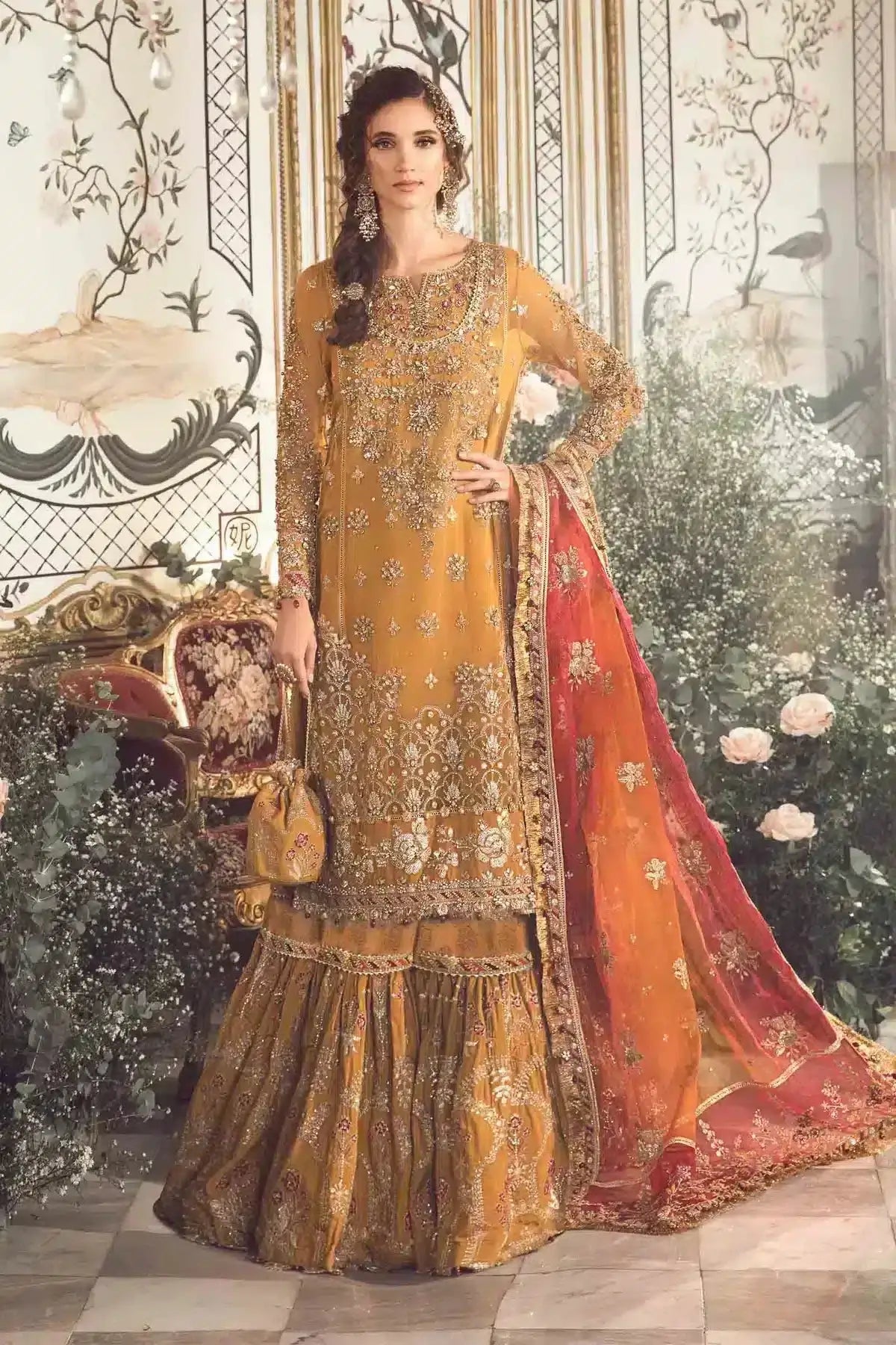 Maria B | Mbroidered Wedding Edition 23 | Mustard BD-2707 - Pakistani Designer Dress - by Maria B | Type: Bridal - 100% Original at Saira Sultan