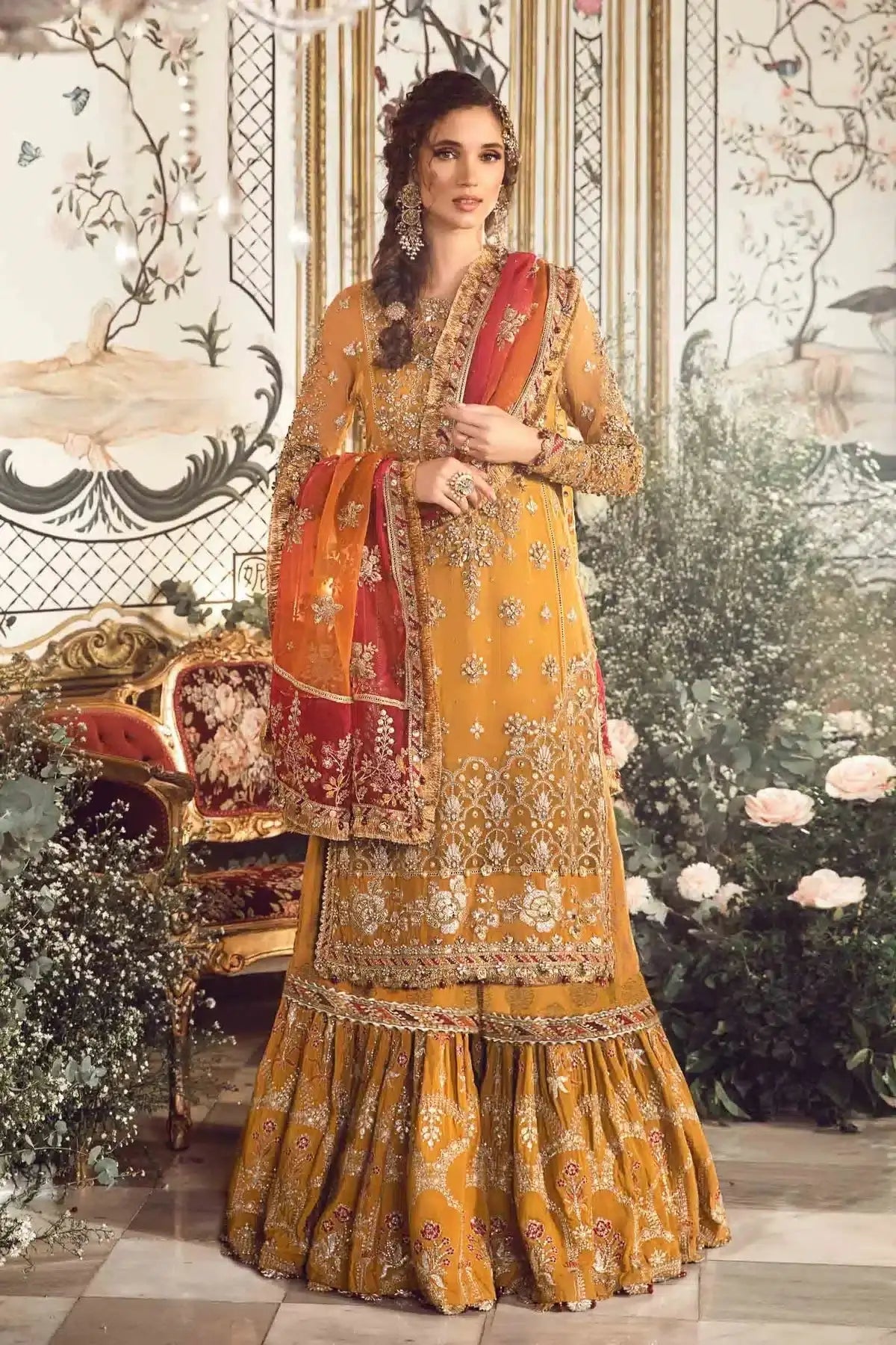 Maria B | Mbroidered Wedding Edition 23 | Mustard BD-2707 - Pakistani Designer Dress - by Maria B | Type: Bridal - 100% Original at Saira Sultan