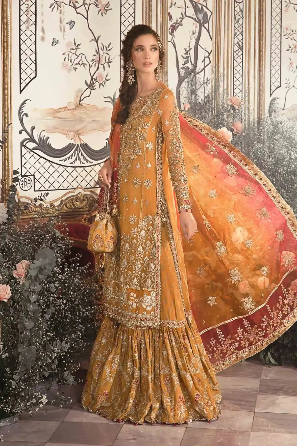 Maria B | Mbroidered Wedding Edition 23 | Mustard BD-2707 - Pakistani Designer Dress - by Maria B | Type: Bridal - 100% Original at Saira Sultan