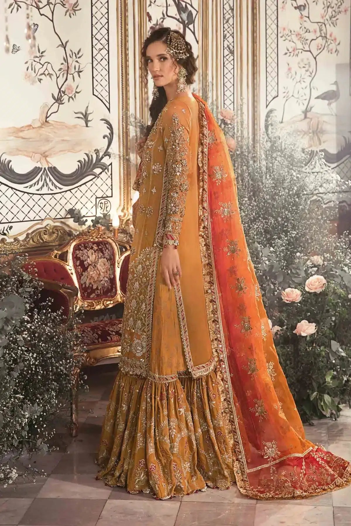 Maria B | Mbroidered Wedding Edition 23 | Mustard BD-2707 - Pakistani Designer Dress - by Maria B | Type: Bridal - 100% Original at Saira Sultan