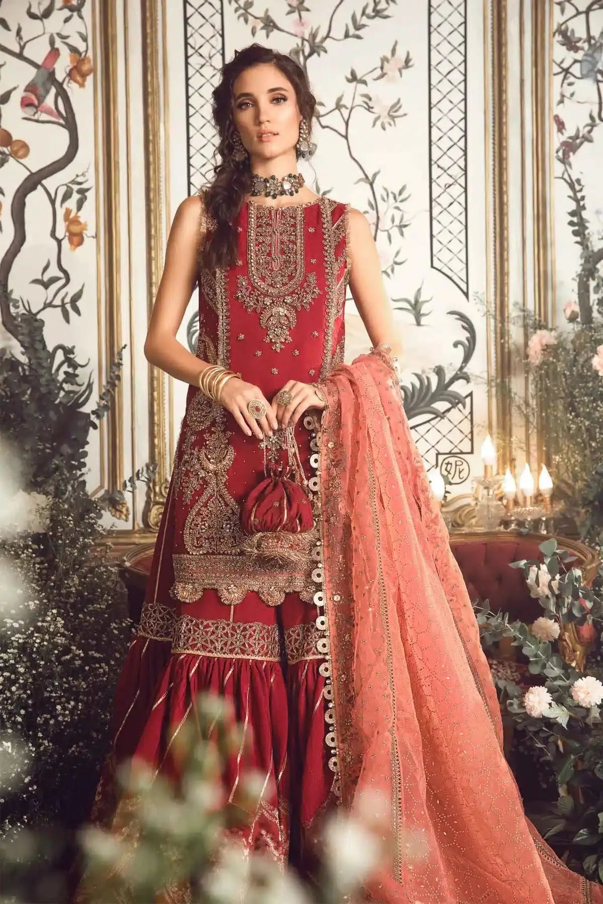 Maria B | Mbroidered Wedding Edition 23 | Maroon BD-2708 - Pakistani Designer Dress - by Maria B | Type: Bridal - 100% Original at Saira Sultan
