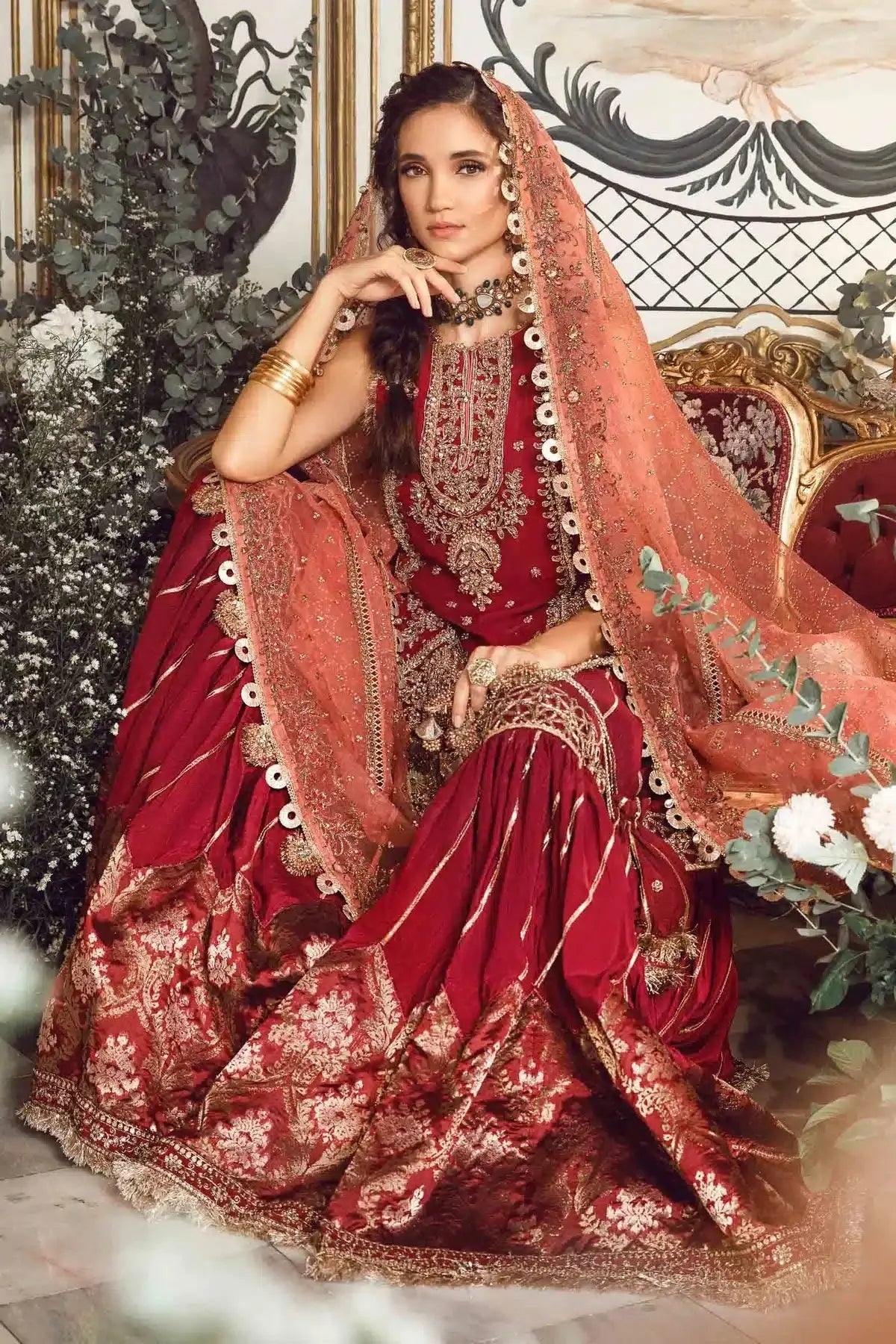 Maria B | Mbroidered Wedding Edition 23 | Maroon BD-2708 - Pakistani Designer Dress - by Maria B | Type: Bridal - 100% Original at Saira Sultan