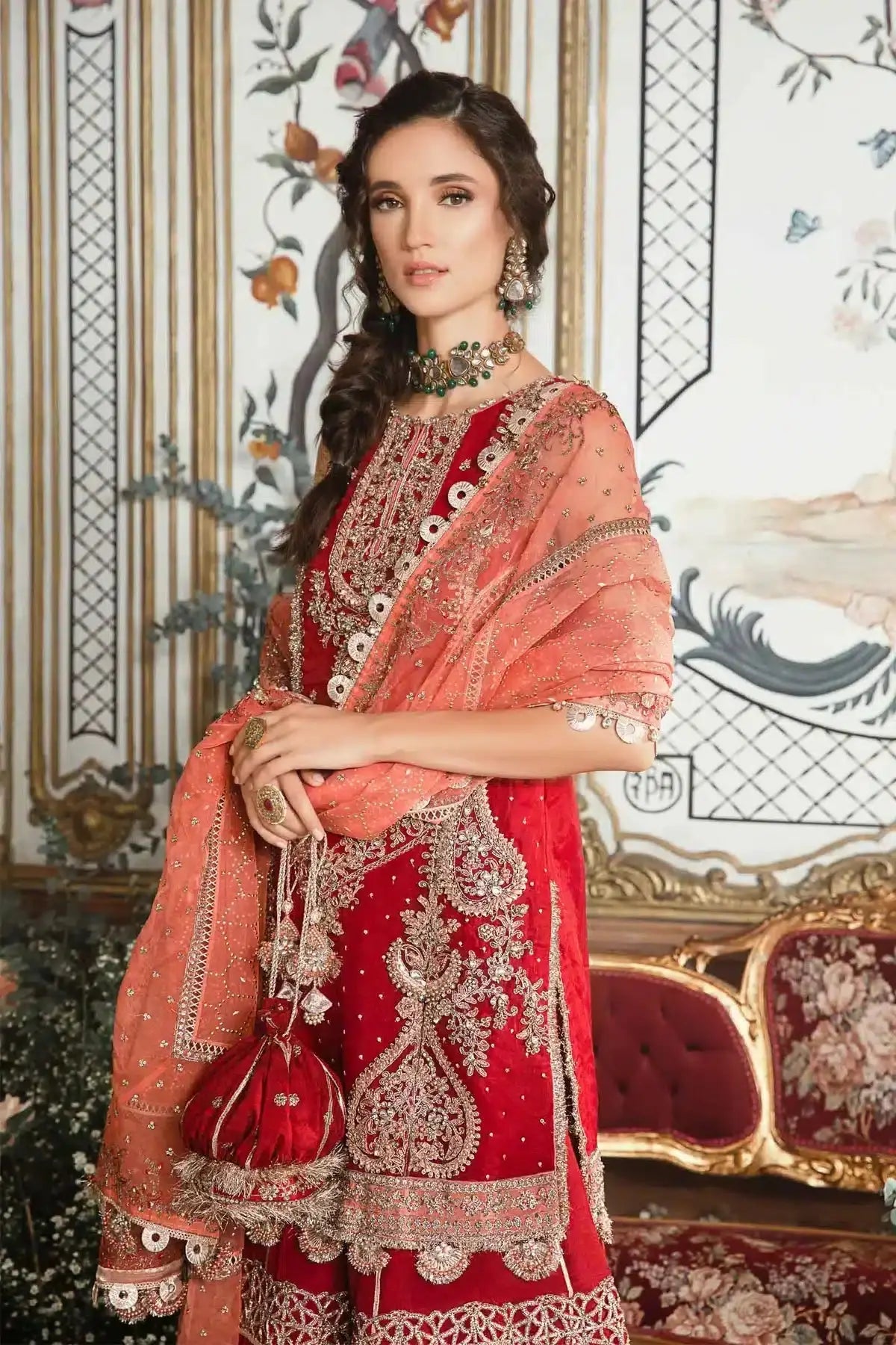 Maria B | Mbroidered Wedding Edition 23 | Maroon BD-2708 - Pakistani Designer Dress - by Maria B | Type: Bridal - 100% Original at Saira Sultan