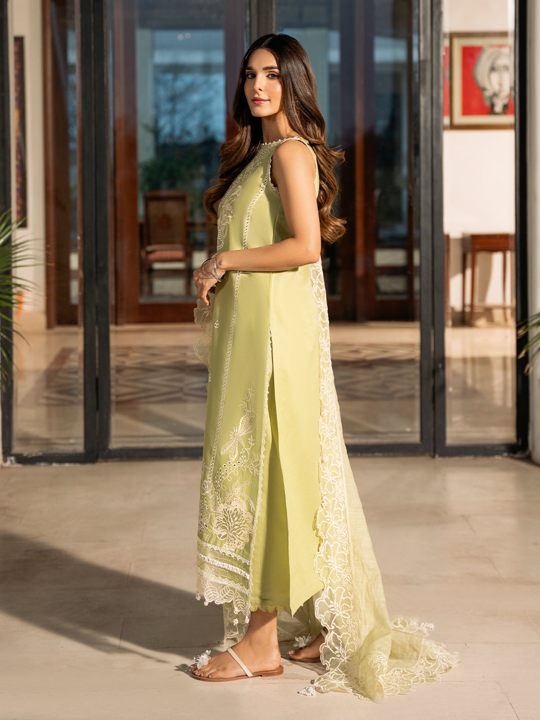 Izel | Mahveen Festive Lawn 25 | MARWA S Lime Yellow Lawn