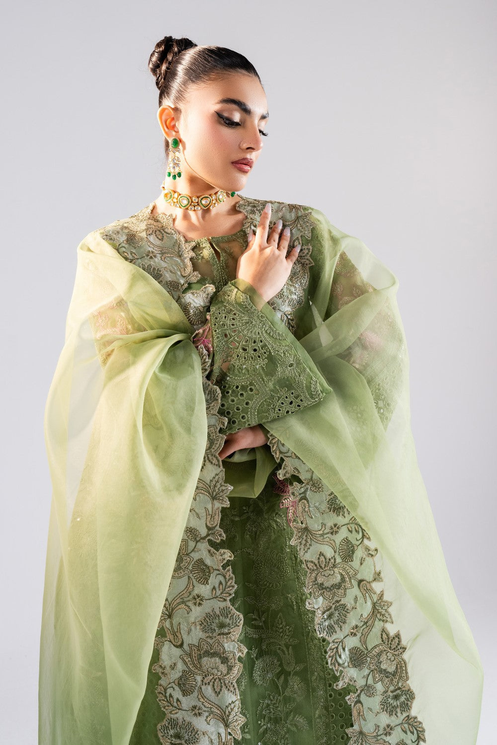 Maryum N Maria | Luna Formals | MERAKI L Tea Green Organza