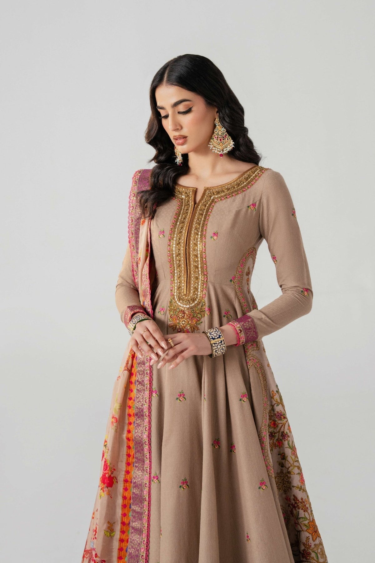 Fahad Hussayn | Jalsa Ghar | Naghz beg L Pale Brown Lawn