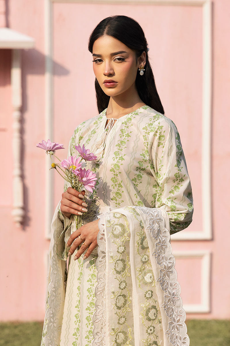 Cross Stitch | Premium Lawn 25 | GREEN TRELLIS XL Ivory Lawn