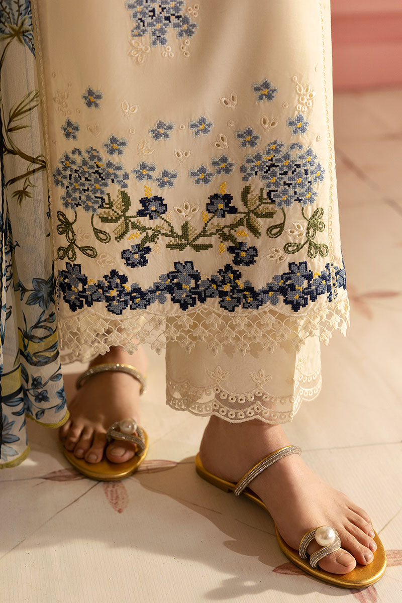 Cross Stitch | Premium Lawn 25 | BLUE ALLURE Custom Size Cream Lawn