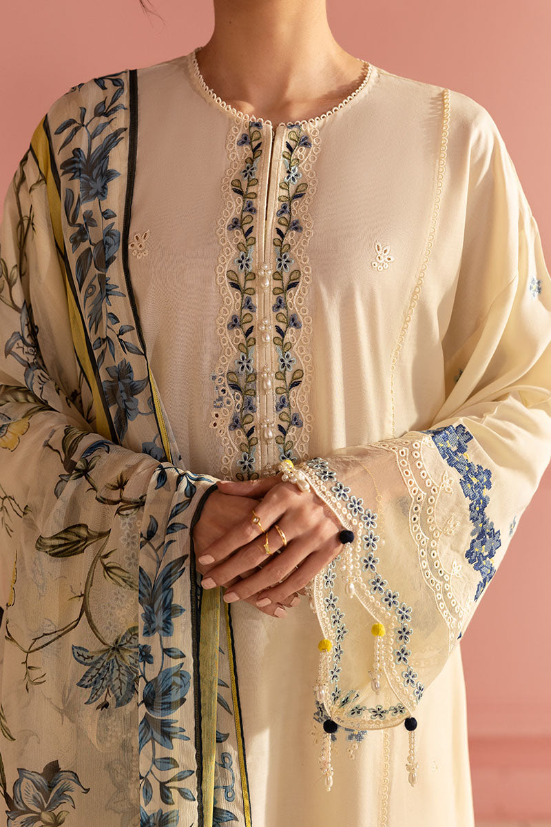 Cross Stitch | Premium Lawn 25 | BLUE ALLURE L Cream Lawn