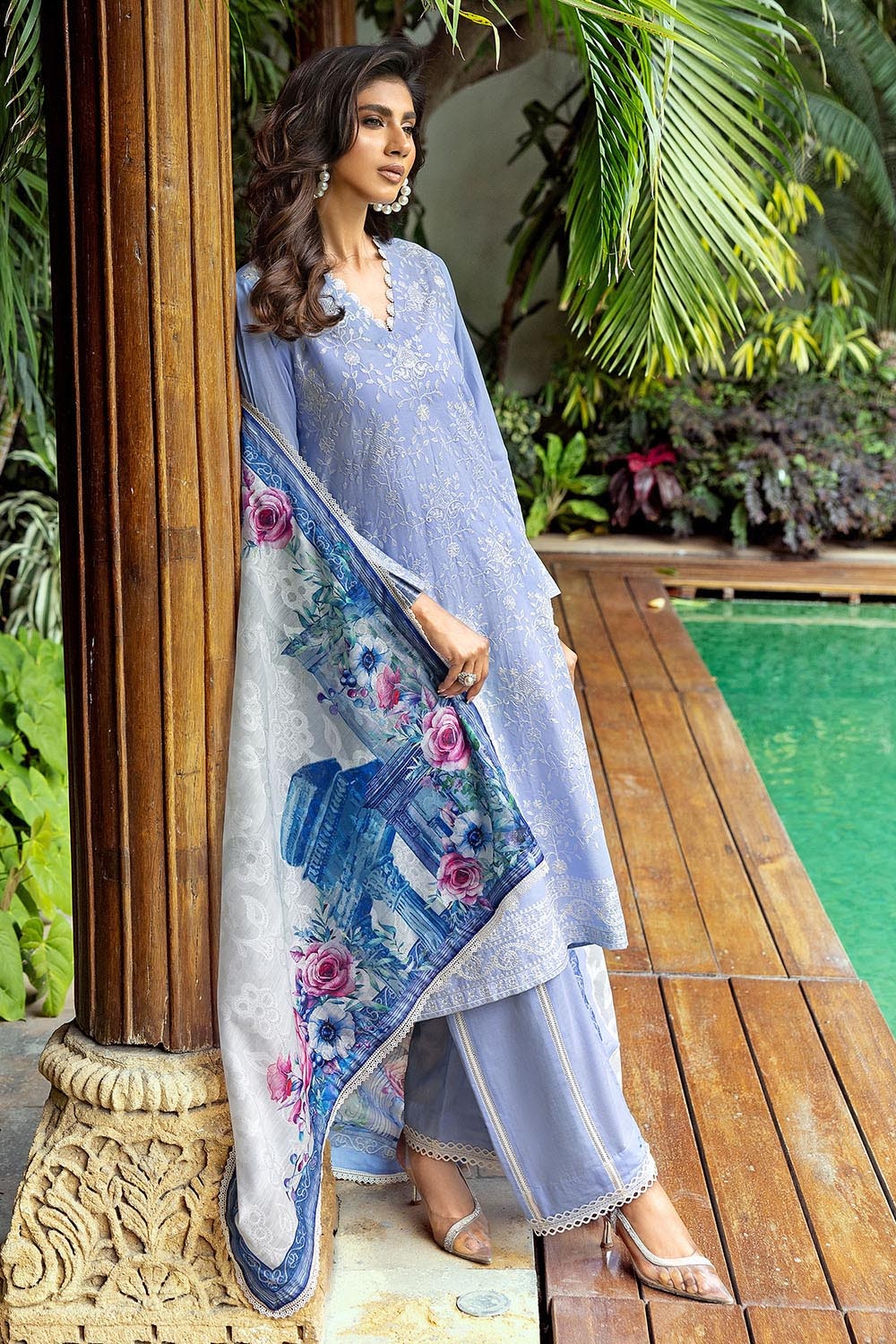 Gul Ahmed | Festive Capsule 25 | SP-52007 XL Lawn LIight blue Grey