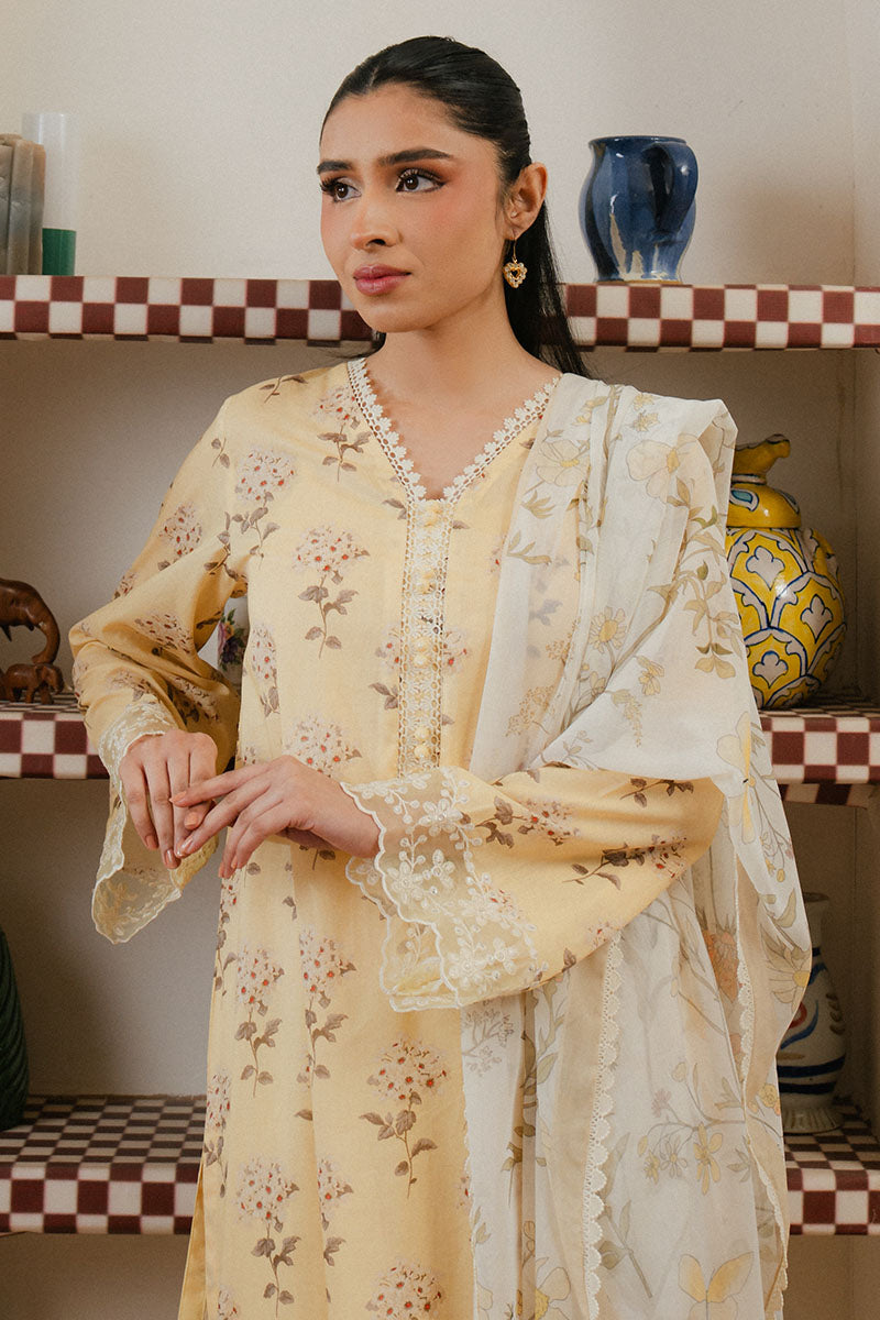 Cross Stitch | Daily Wear 25 | ORCHID IMPRESSION-3 PC L Pale Yellow Lawn