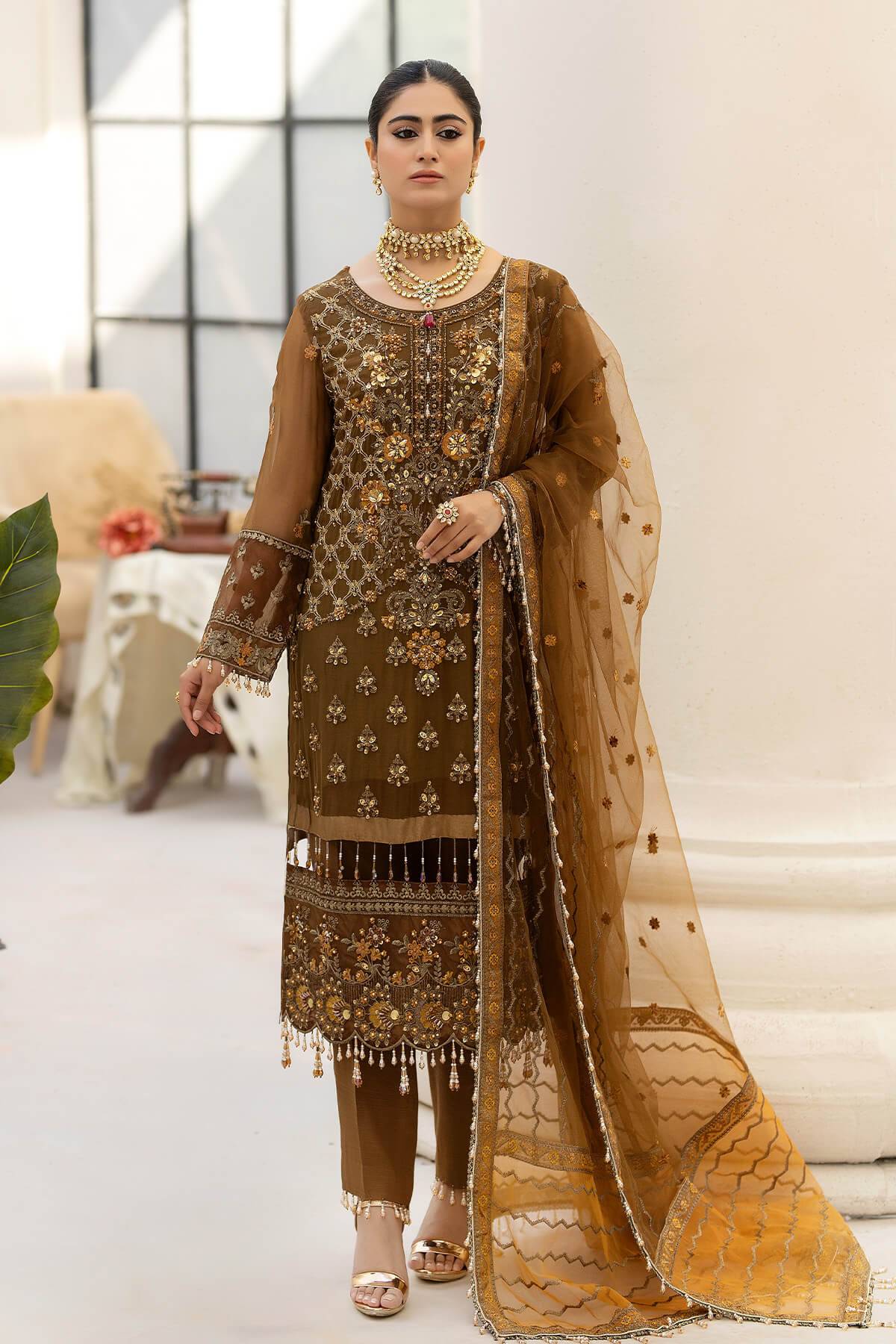 Raeesa Premium | Dehleez Formals | DL-1014 Imperial Brew - Pakistani Designer Dress - by Raeesa Premium | Type: Formal - 100% Original at Saira Sultan