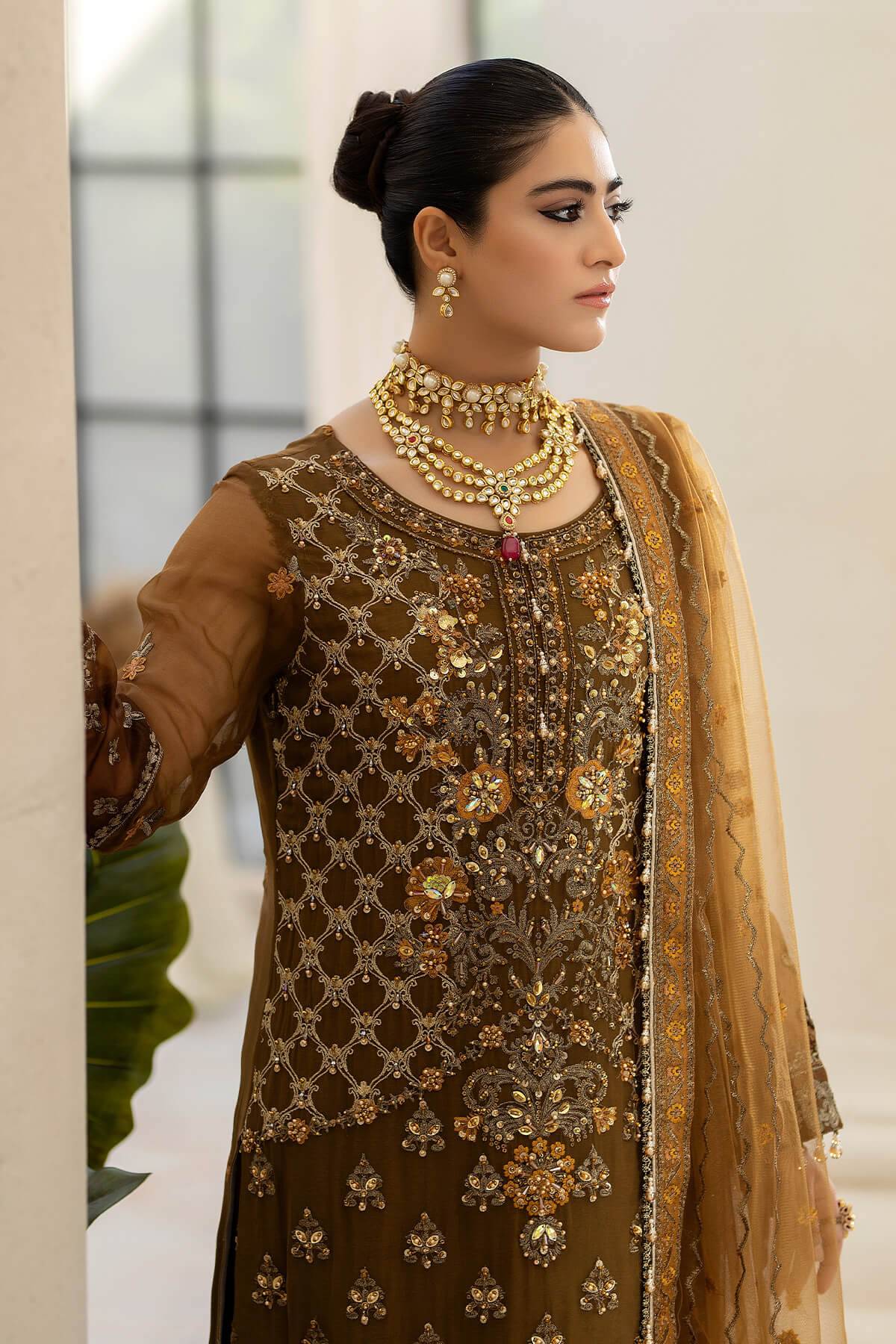 Raeesa Premium | Dehleez Formals | DL-1014 Imperial Brew - Pakistani Designer Dress - by Raeesa Premium | Type: Formal - 100% Original at Saira Sultan