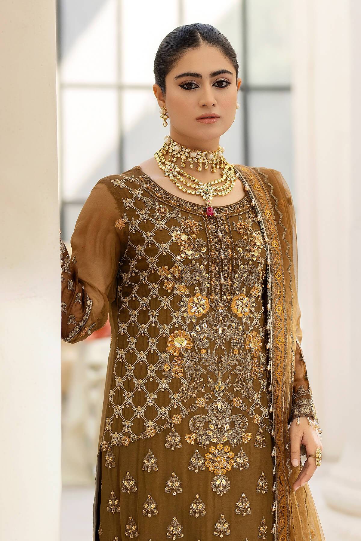 Raeesa Premium | Dehleez Formals | DL-1014 Imperial Brew - Pakistani Designer Dress - by Raeesa Premium | Type: Formal - 100% Original at Saira Sultan