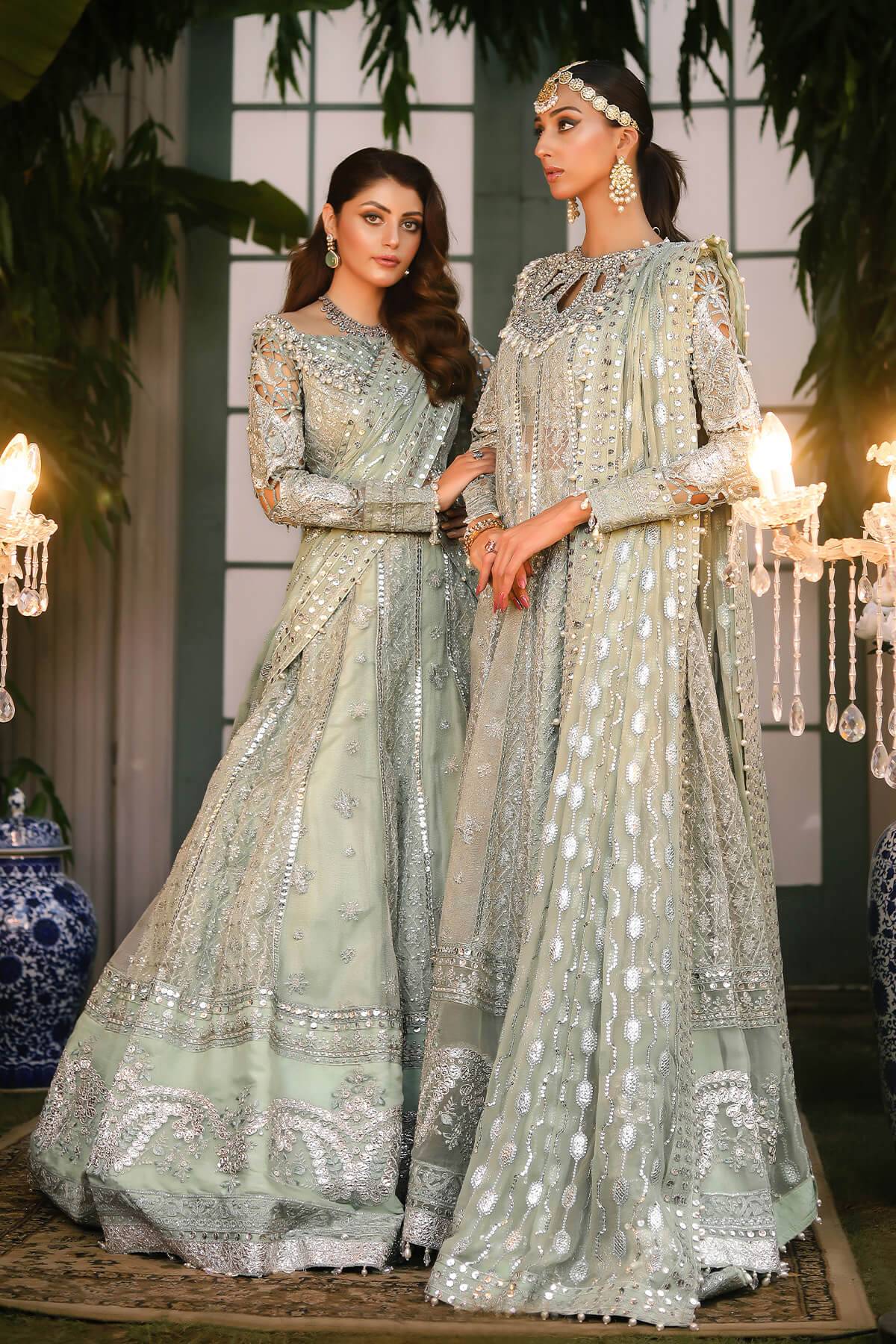 Raeesa Premium | Wajadan Wedding Formals | WD-2 Pea Green - Pakistani Designer Dress - by Raeesa Premium | Type: Bridal - 100% Original at Saira Sultan