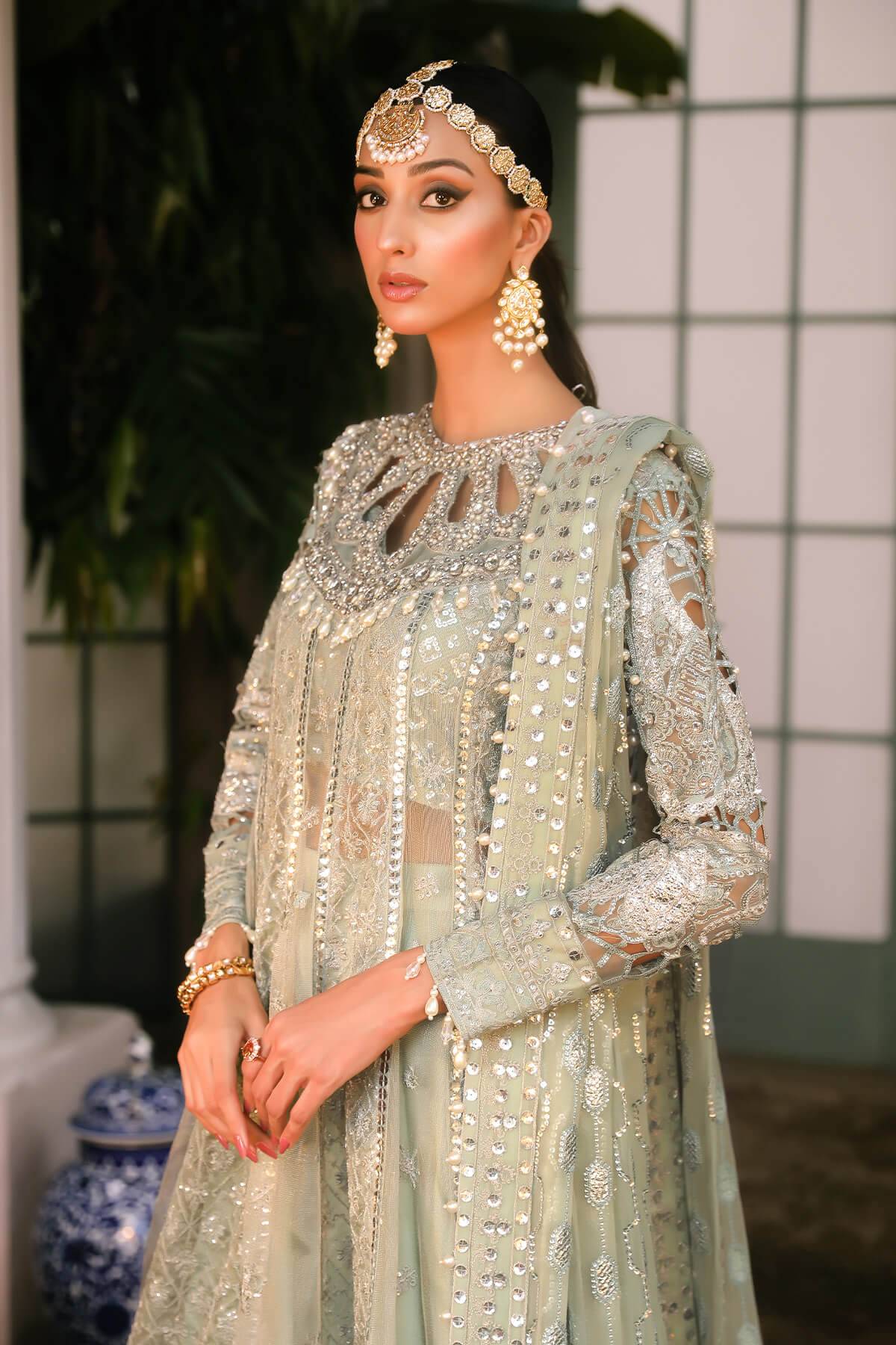 Raeesa Premium | Wajadan Wedding Formals | WD-2 Pea Green - Pakistani Designer Dress - by Raeesa Premium | Type: Bridal - 100% Original at Saira Sultan