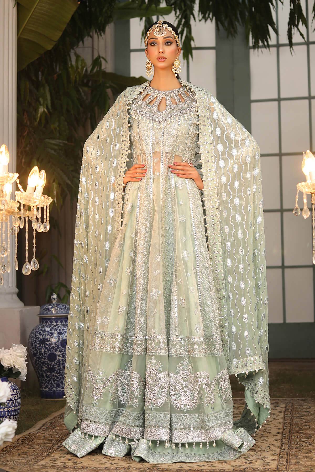 Raeesa Premium | Wajadan Wedding Formals | WD-2 Pea Green - Pakistani Designer Dress - by Raeesa Premium | Type: Bridal - 100% Original at Saira Sultan