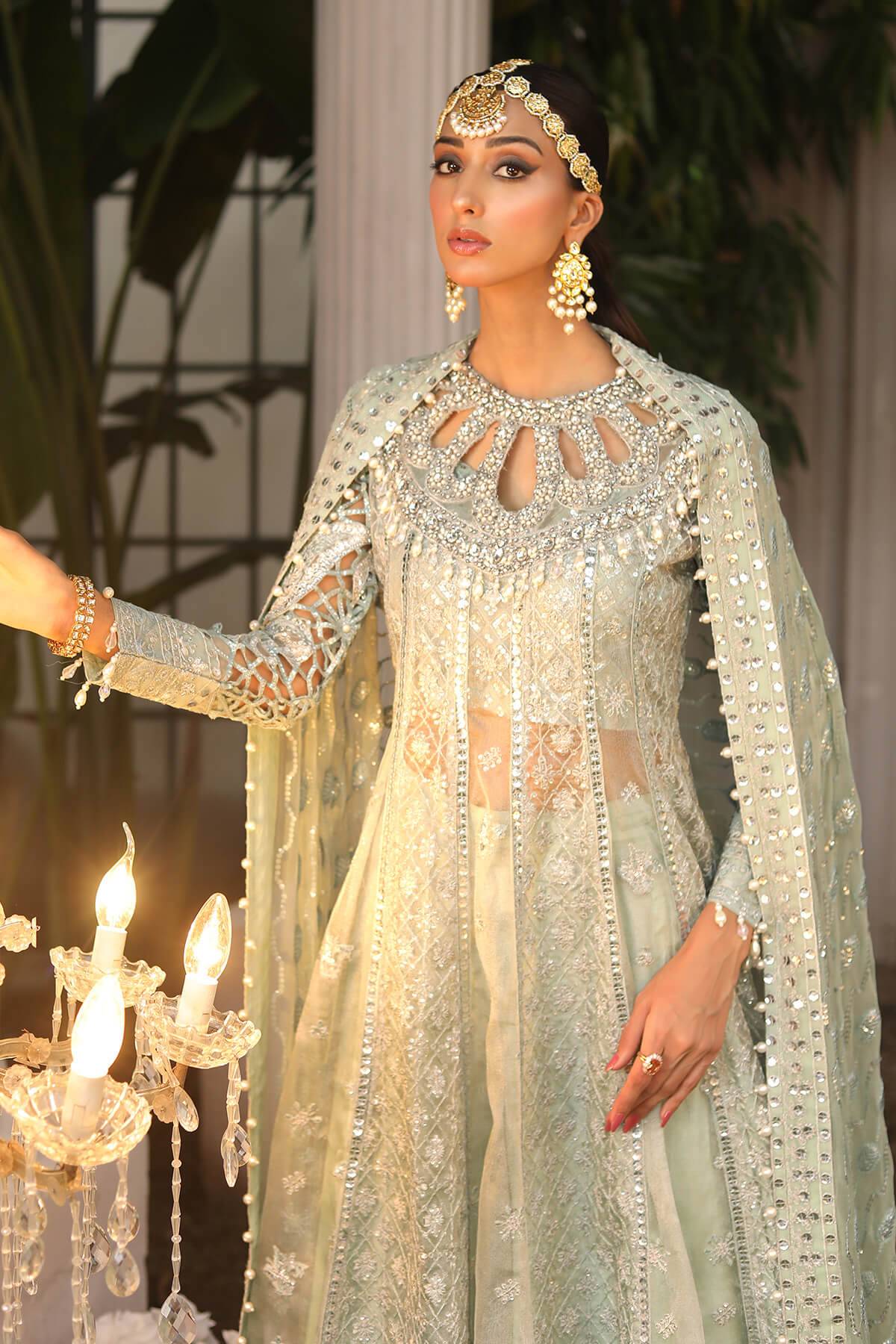 Raeesa Premium | Wajadan Wedding Formals | WD-2 Pea Green - Pakistani Designer Dress - by Raeesa Premium | Type: Bridal - 100% Original at Saira Sultan