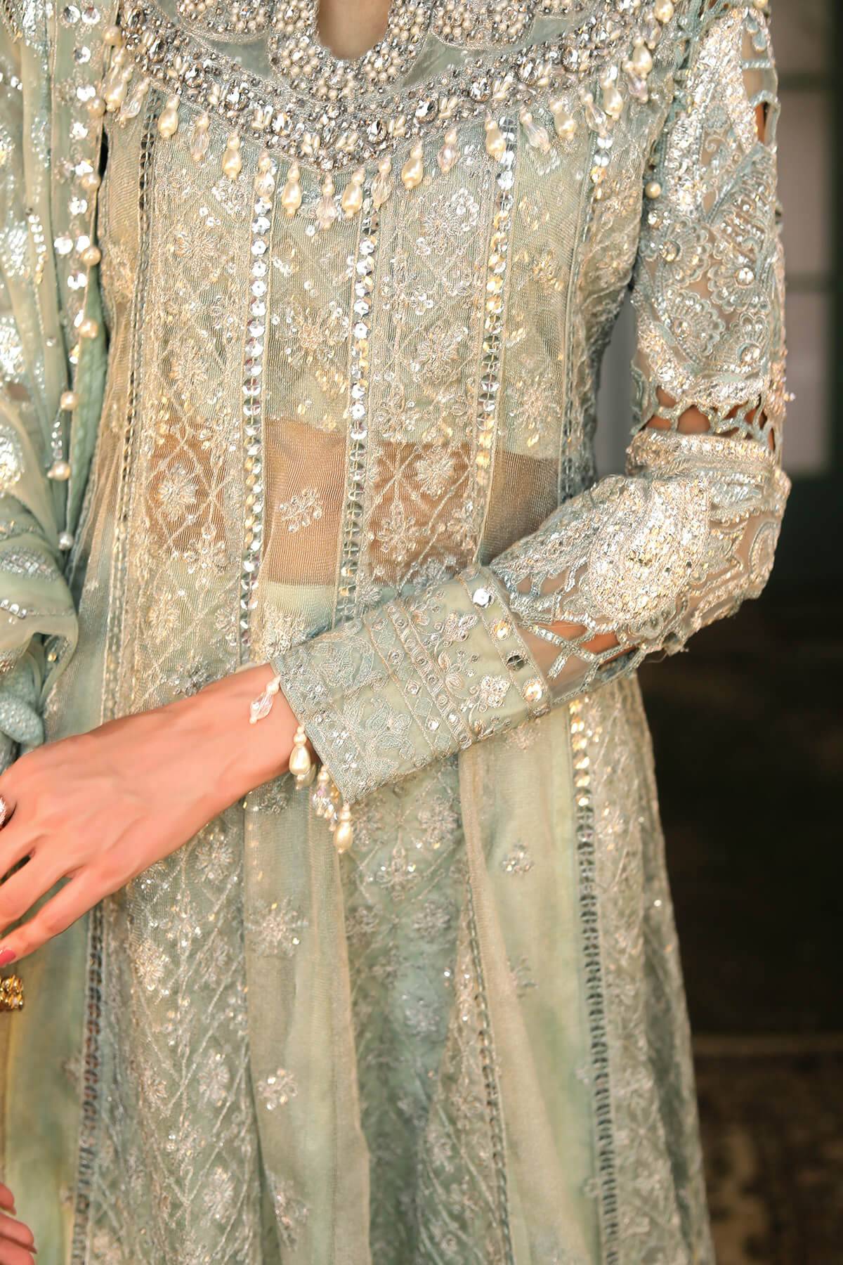 Raeesa Premium | Wajadan Wedding Formals | WD-2 Pea Green - Pakistani Designer Dress - by Raeesa Premium | Type: Bridal - 100% Original at Saira Sultan