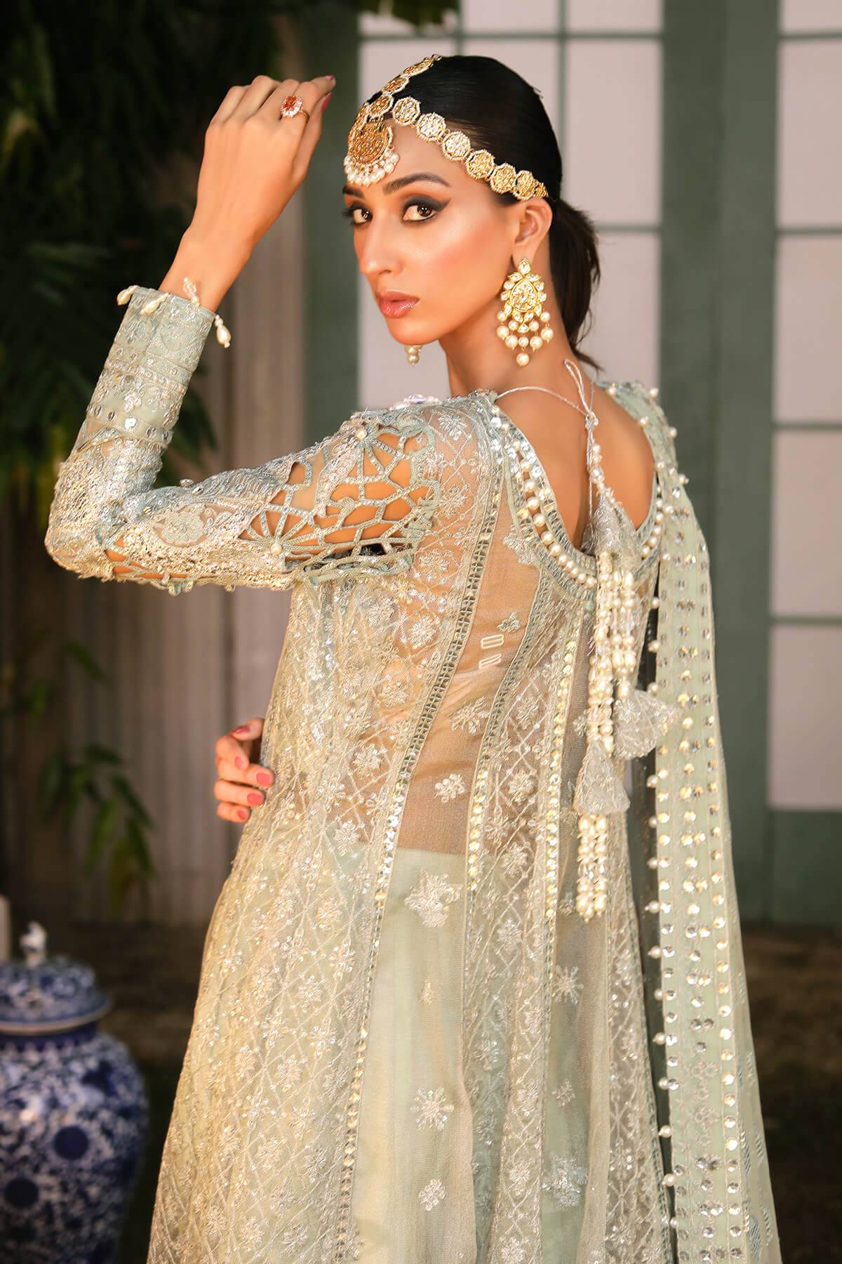 Raeesa Premium | Wajadan Wedding Formals | WD-2 Pea Green - Pakistani Designer Dress - by Raeesa Premium | Type: Bridal - 100% Original at Saira Sultan