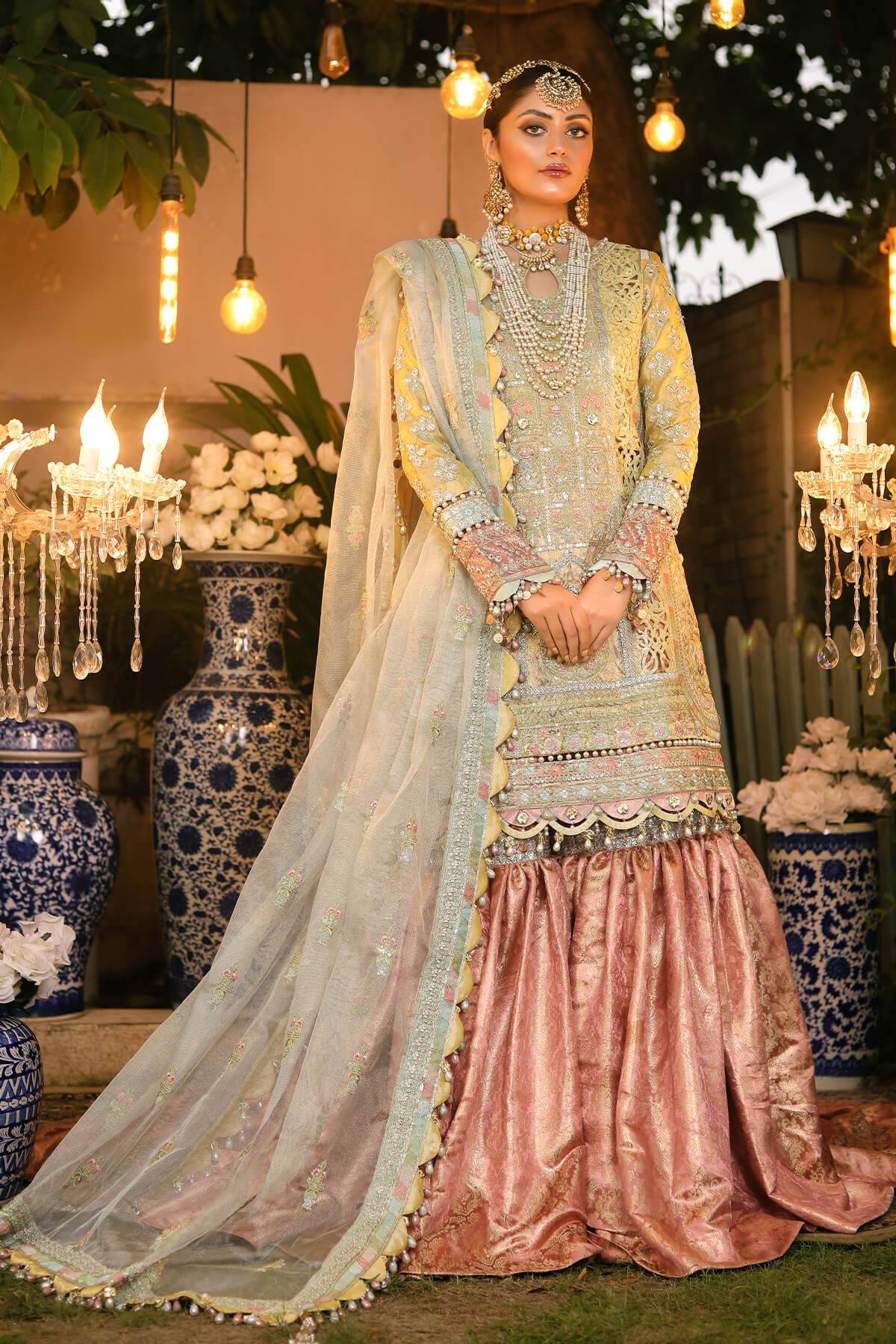 Raeesa Premium | Wajadan Wedding Formals | WD-4 Lemon Chiffon - Pakistani Designer Dress - by Raeesa Premium | Type: Bridal - 100% Original at Saira Sultan