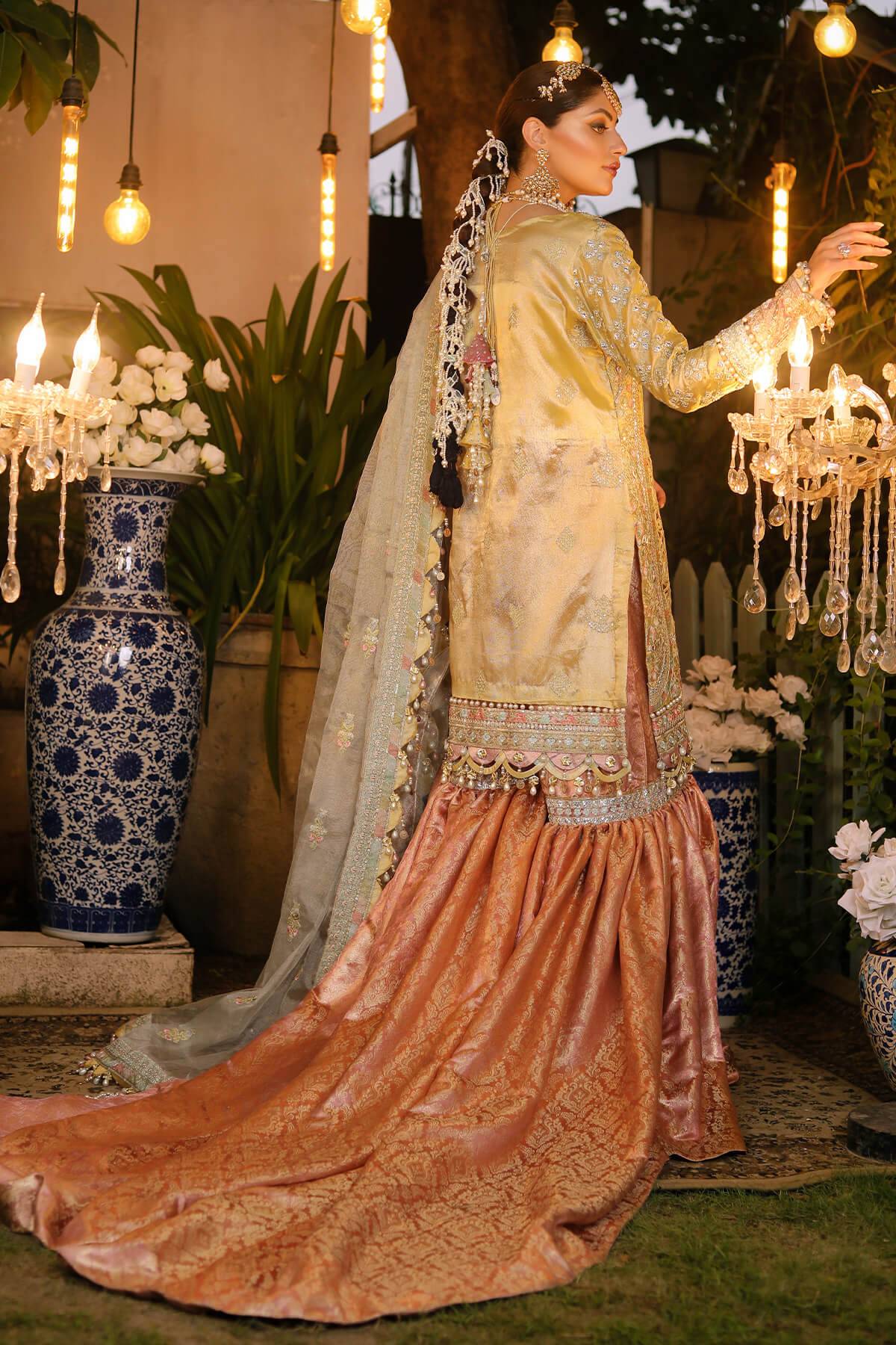 Raeesa Premium | Wajadan Wedding Formals | WD-4 Lemon Chiffon - Pakistani Designer Dress - by Raeesa Premium | Type: Bridal - 100% Original at Saira Sultan