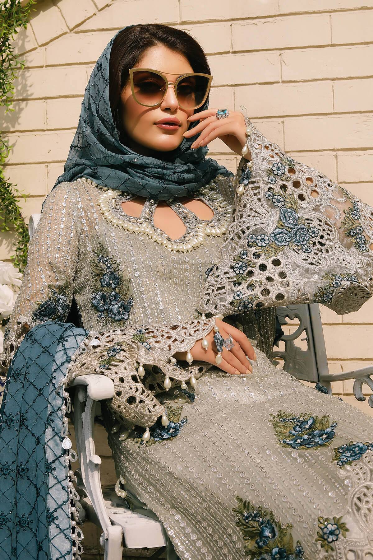 Raeesa Premium | Wajadan Wedding Formals | WD-5 Silver Grey - Pakistani Designer Dress - by Raeesa Premium | Type: Bridal - 100% Original at Saira Sultan