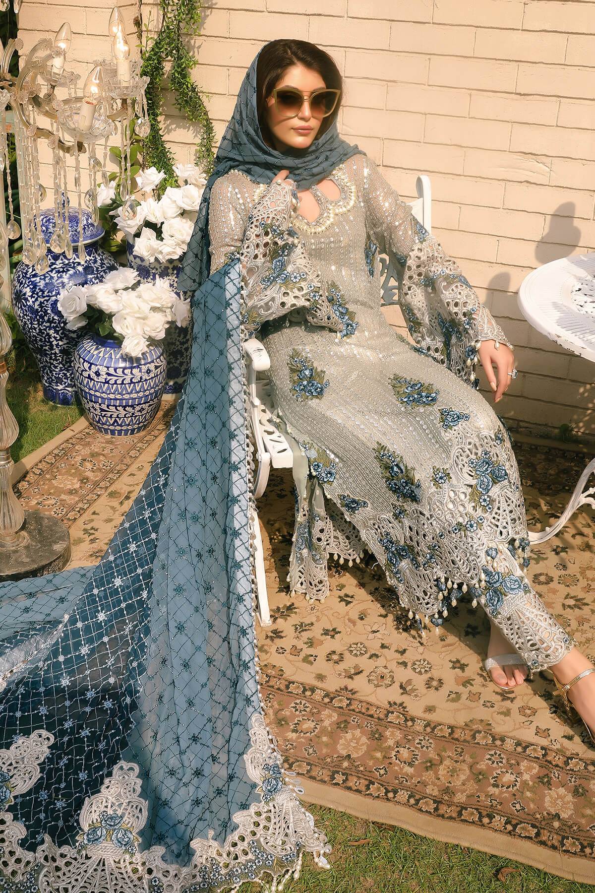 Raeesa Premium | Wajadan Wedding Formals | WD-5 Silver Grey - Pakistani Designer Dress - by Raeesa Premium | Type: Bridal - 100% Original at Saira Sultan