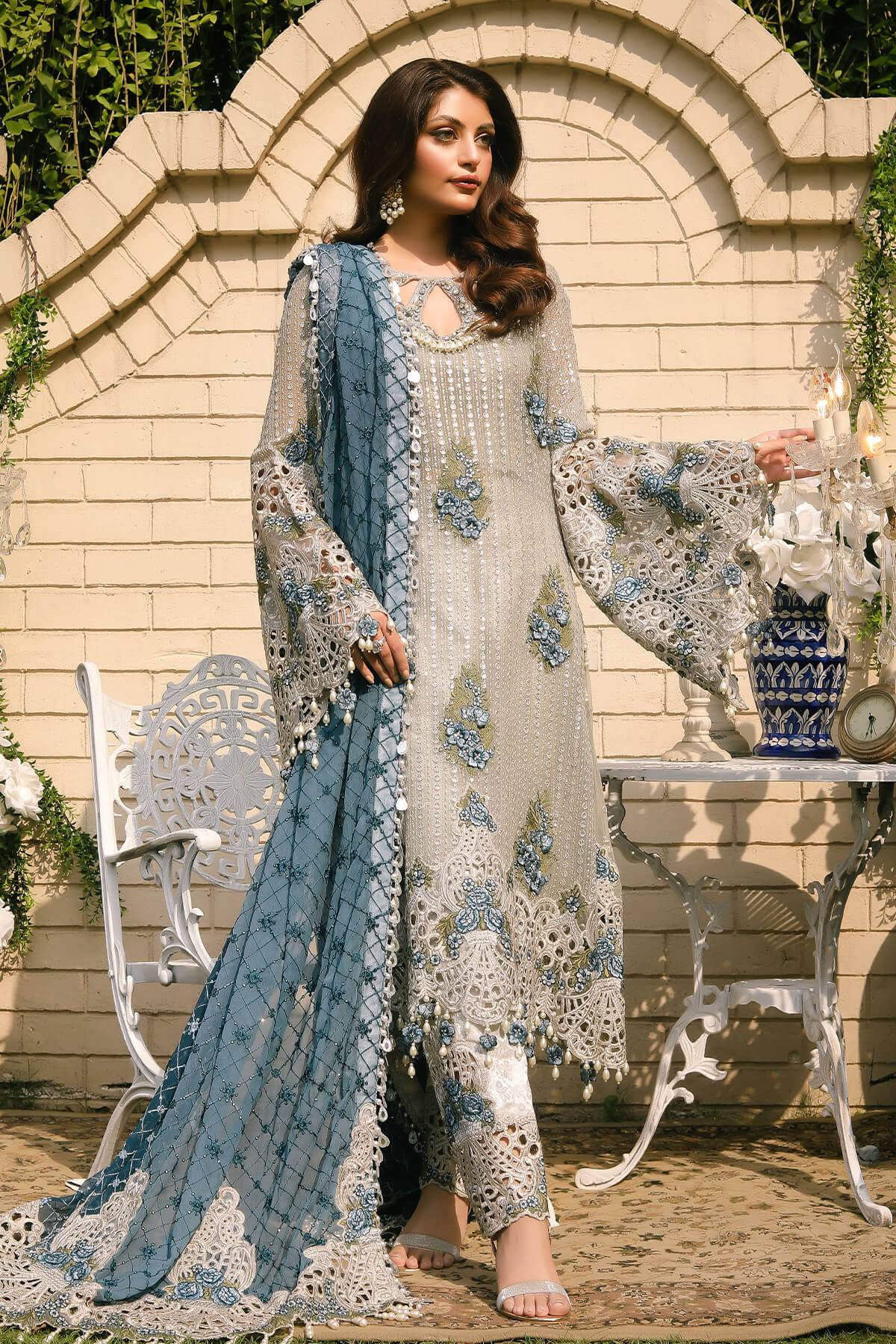 Raeesa Premium | Wajadan Wedding Formals | WD-5 Silver Grey - Pakistani Designer Dress - by Raeesa Premium | Type: Bridal - 100% Original at Saira Sultan