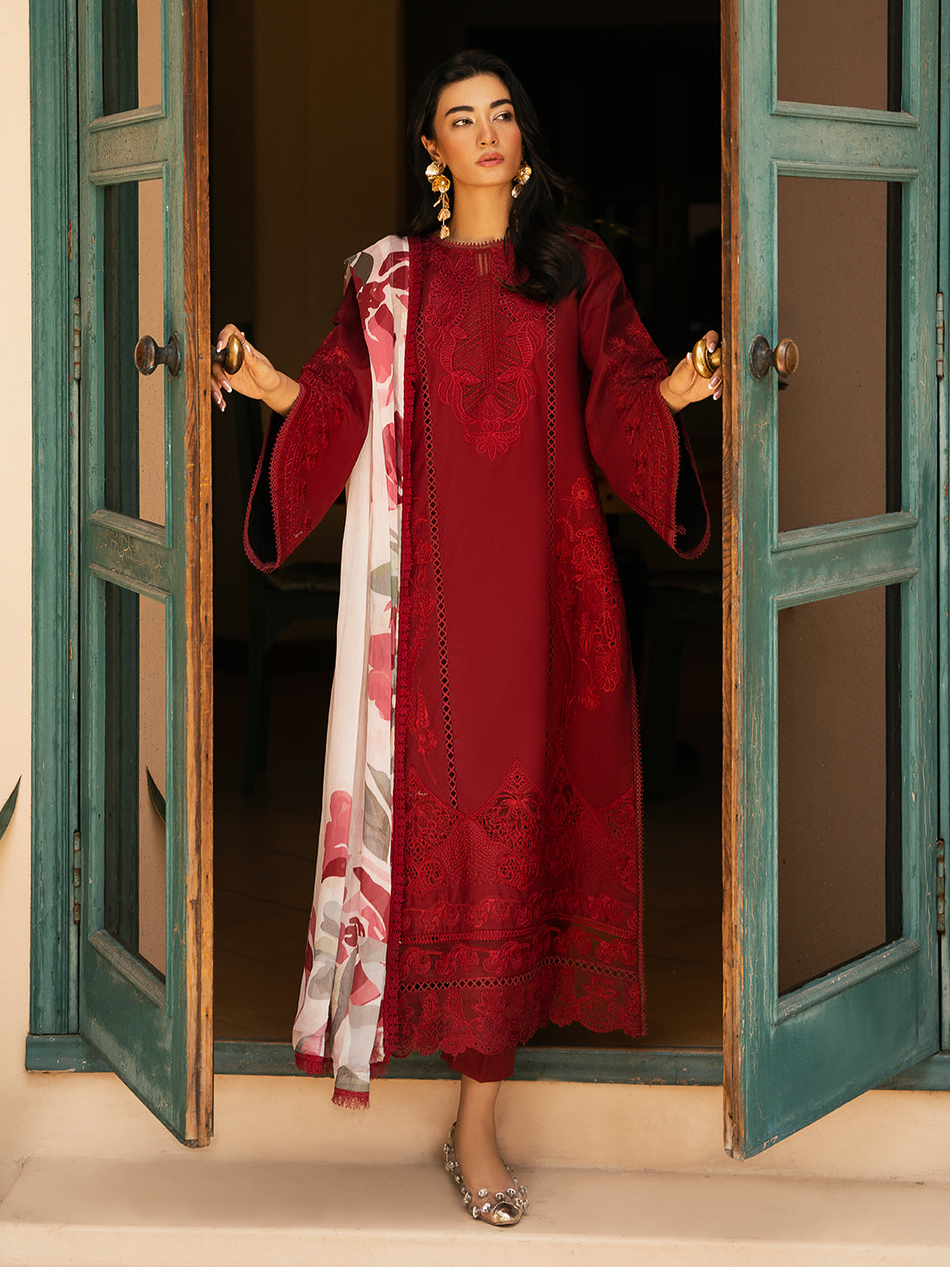 Izel | Dastak Luxury Lawn | REET L Blood Red Lawn