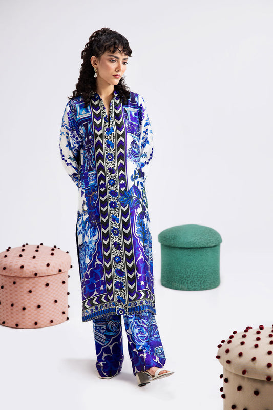Afsanah | The Print Edit | ORCHE BLOOM (extended shirt) AP-112 XS Blue Silk