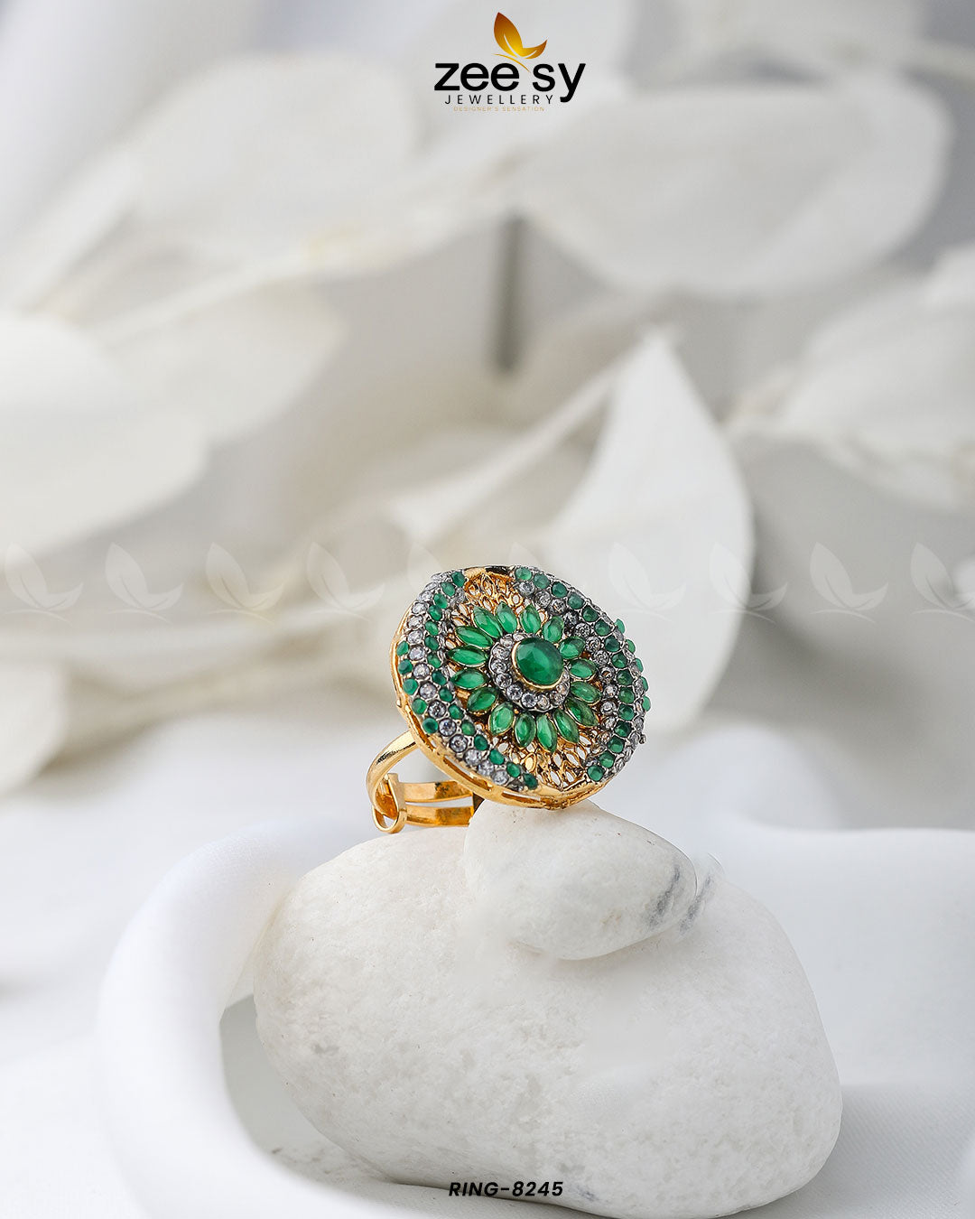 Zircon Cluster Ring-8245 Green
