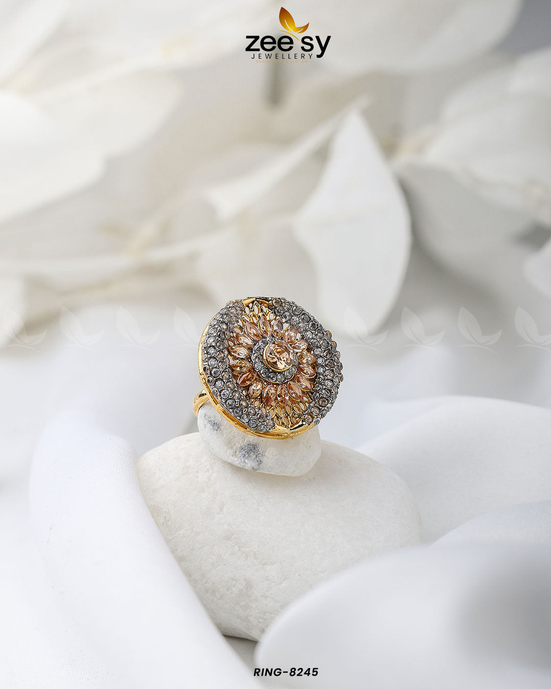 Zircon Cluster Ring-8245 Champagne