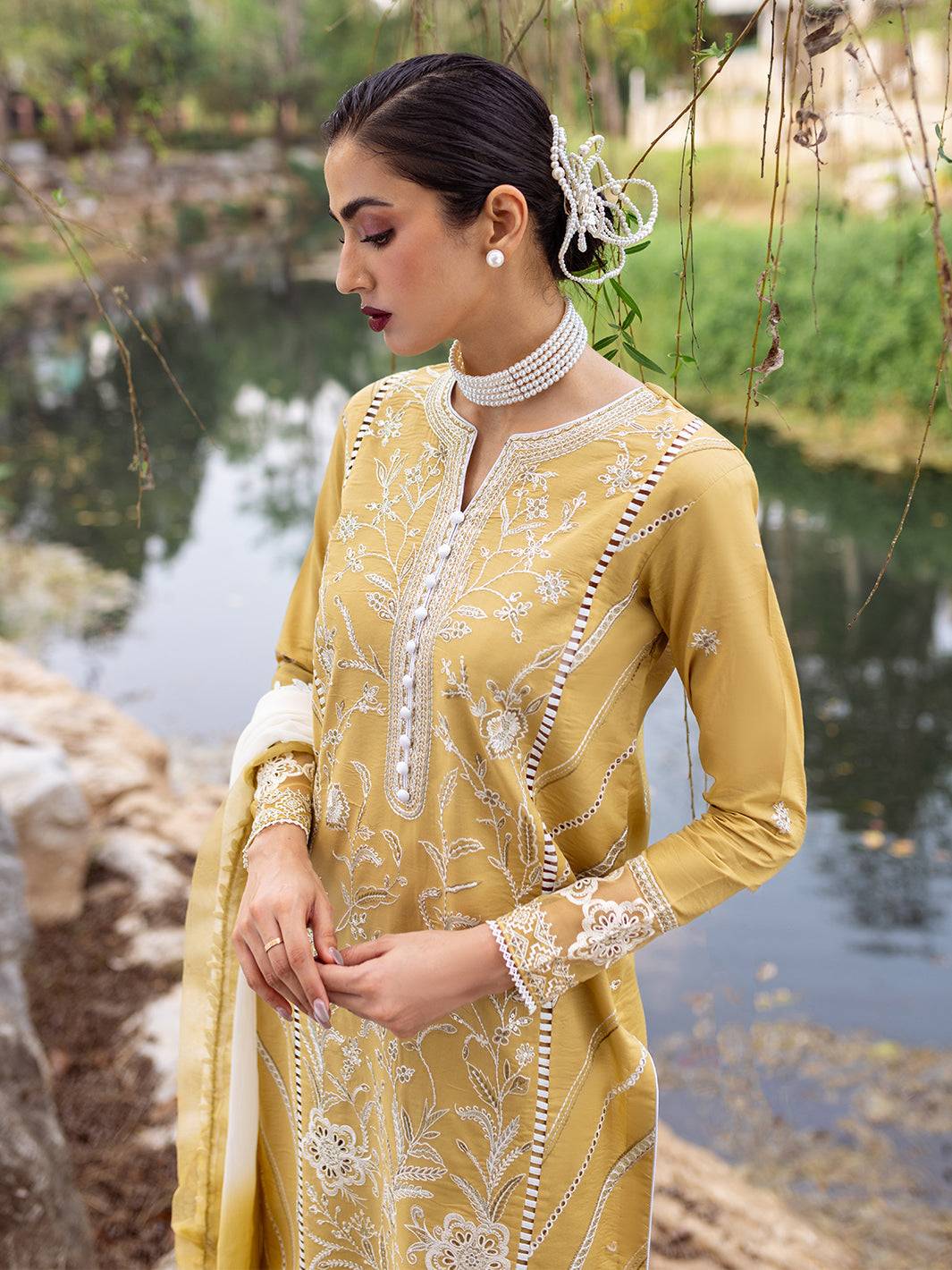 Roheenaz | Dahlia Embroidered Lawn 24 | Forsythia - Pakistani Designer Dress - by Roheenaz | Type: Luxury - 100% Original at Saira Sultan