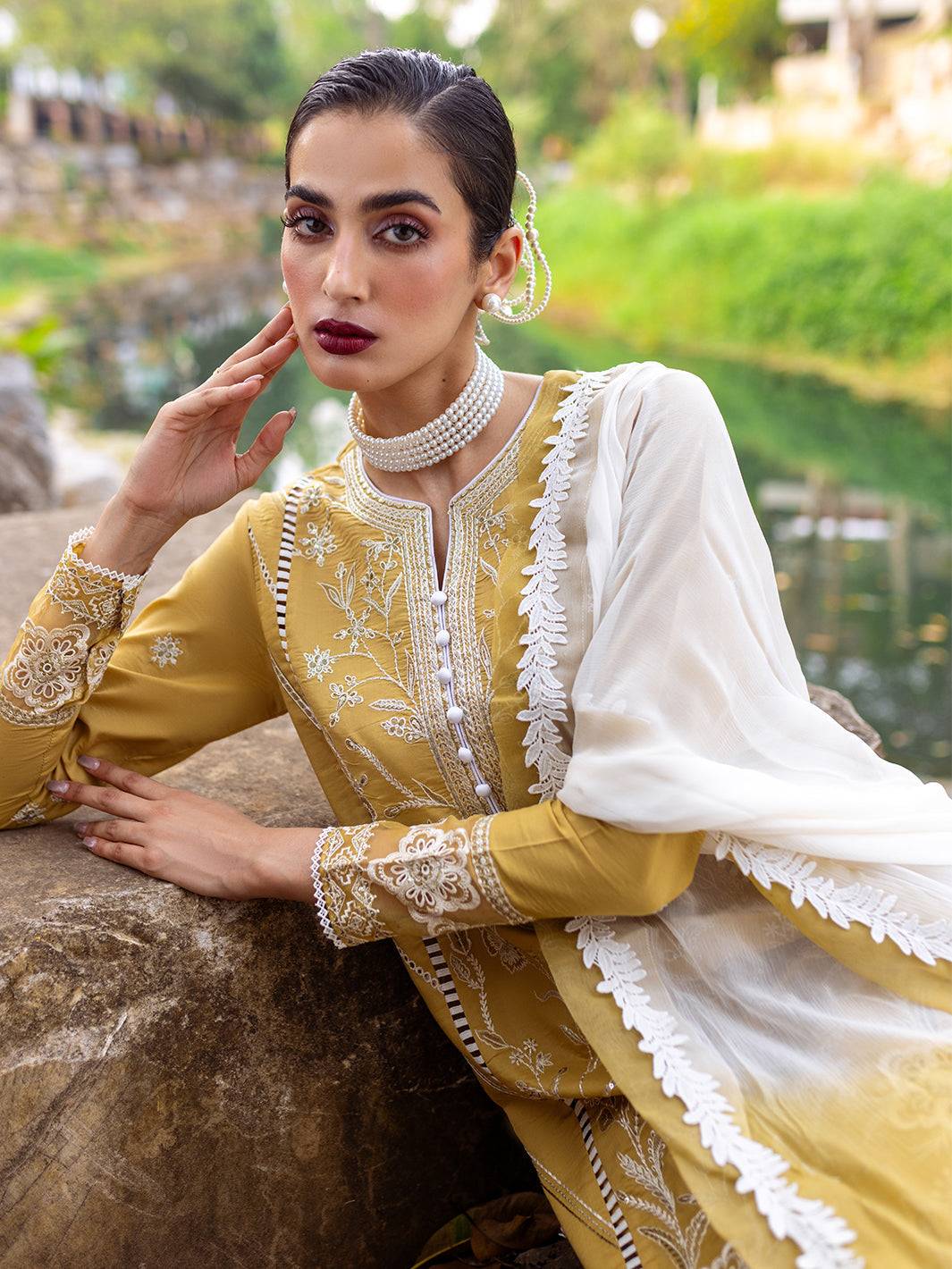 Roheenaz | Dahlia Embroidered Lawn 24 | Forsythia - Pakistani Designer Dress - by Roheenaz | Type: Luxury - 100% Original at Saira Sultan
