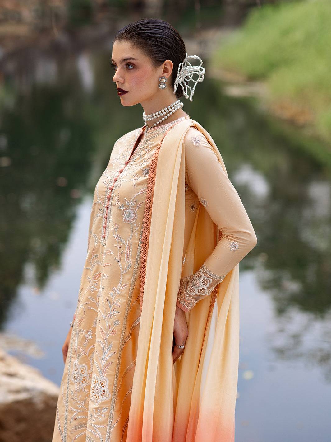 Roheenaz | Dahlia Embroidered Lawn 24 | Magnolia - Pakistani Designer Dress - by Roheenaz | Type: Luxury - 100% Original at Saira Sultan
