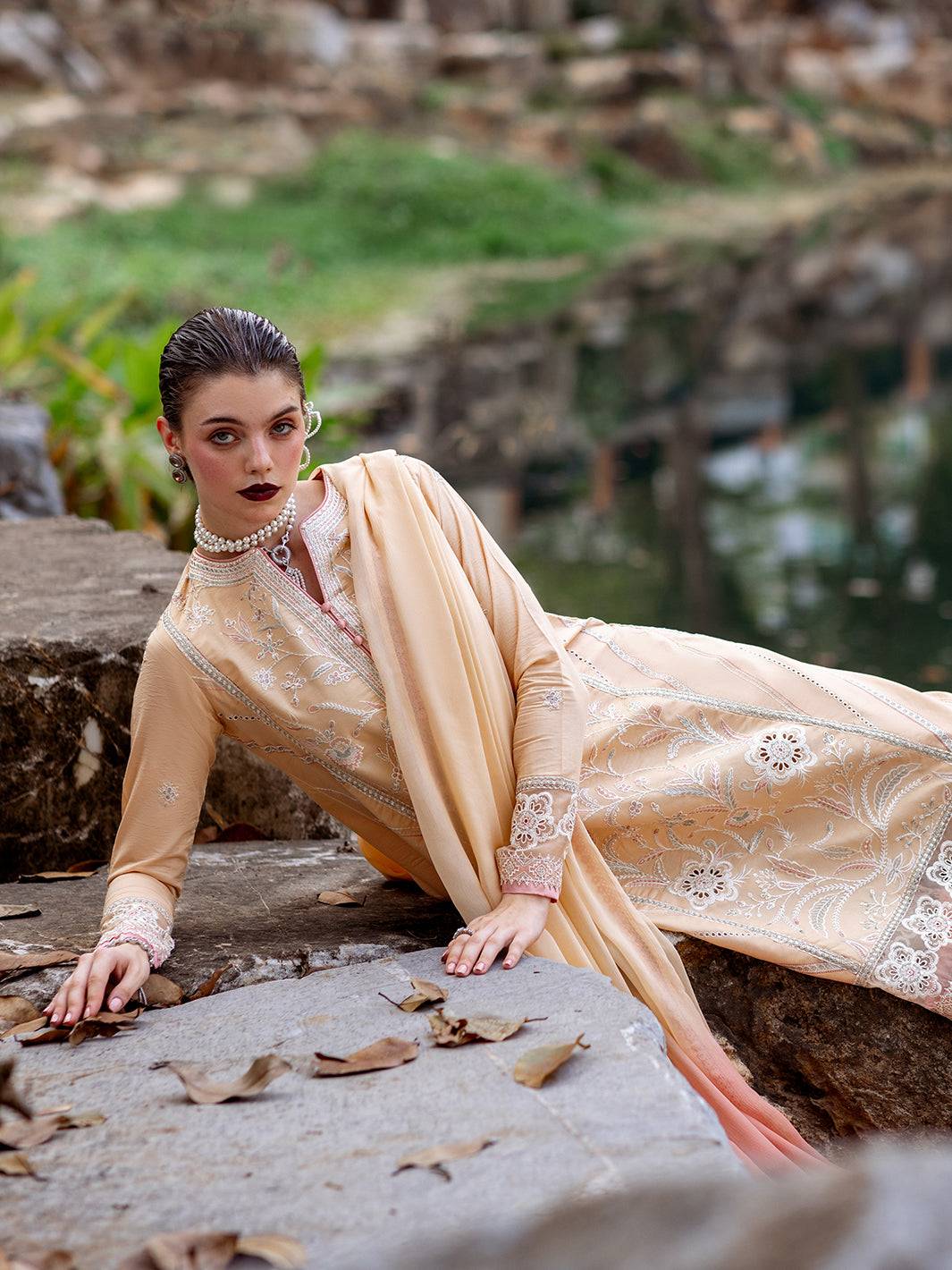 Roheenaz | Dahlia Embroidered Lawn 24 | Magnolia - Pakistani Designer Dress - by Roheenaz | Type: Luxury - 100% Original at Saira Sultan