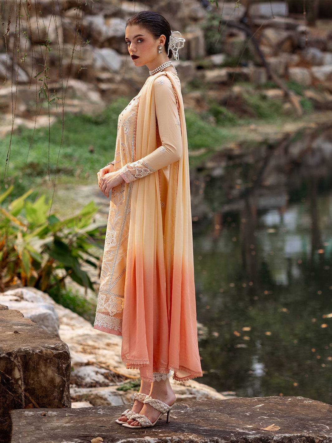 Roheenaz | Dahlia Embroidered Lawn 24 | Magnolia - Pakistani Designer Dress - by Roheenaz | Type: Luxury - 100% Original at Saira Sultan