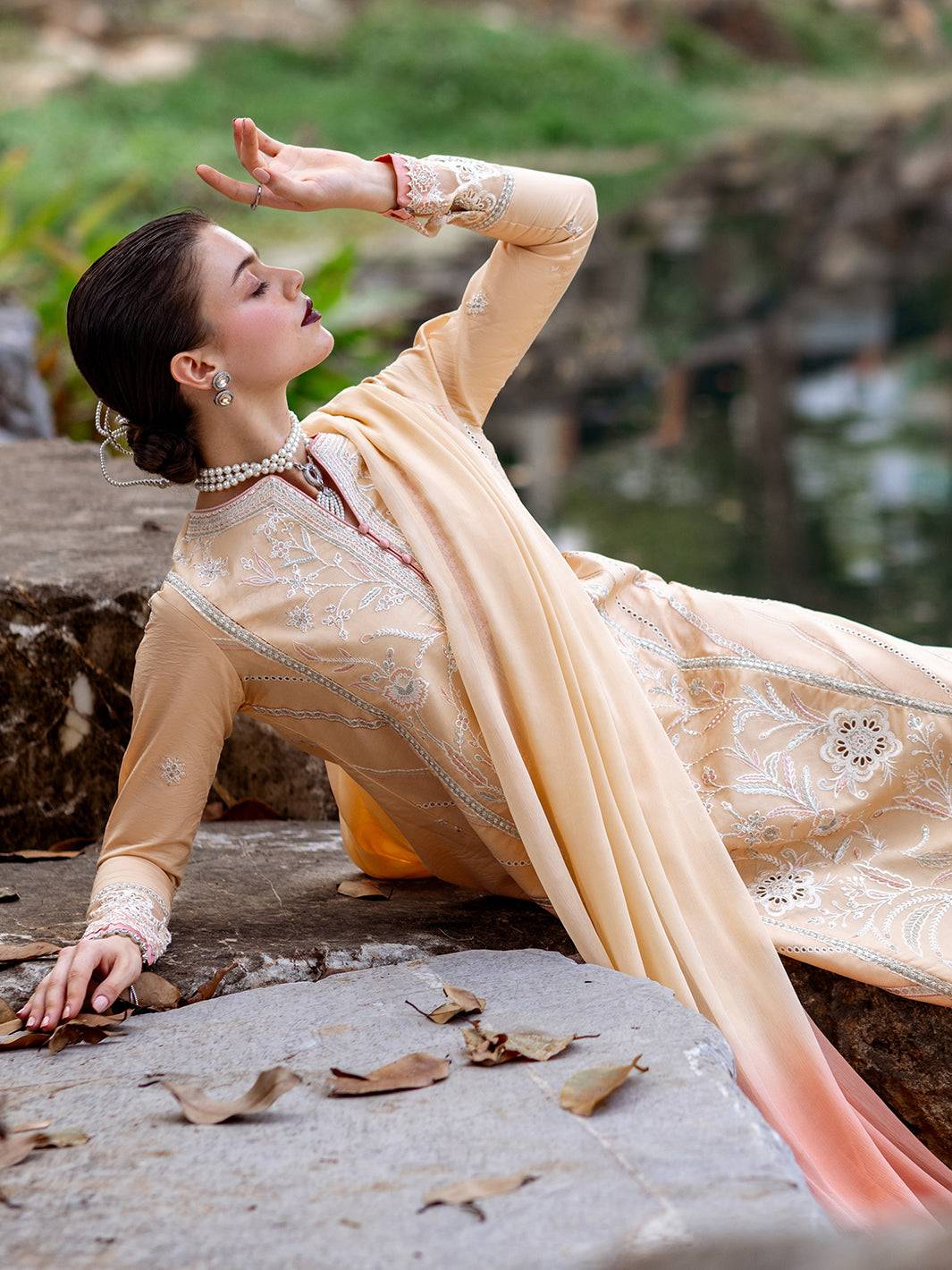Roheenaz | Dahlia Embroidered Lawn 24 | Magnolia - Pakistani Designer Dress - by Roheenaz | Type: Luxury - 100% Original at Saira Sultan