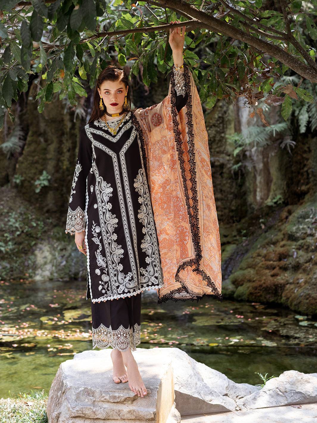 Roheenaz | Dahlia Embroidered Lawn 24 | Celandine - Pakistani Designer Dress - by Roheenaz | Type: Luxury - 100% Original at Saira Sultan