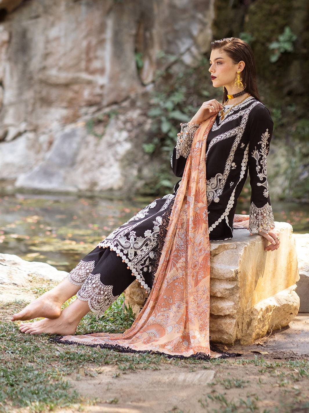 Roheenaz | Dahlia Embroidered Lawn 24 | Celandine - Pakistani Designer Dress - by Roheenaz | Type: Luxury - 100% Original at Saira Sultan