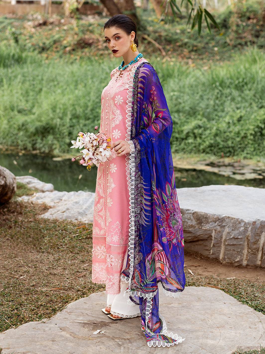 Roheenaz | Dahlia Embroidered Lawn 24 | Orchid - Pakistani Designer Dress - by Roheenaz | Type: Luxury - 100% Original at Saira Sultan