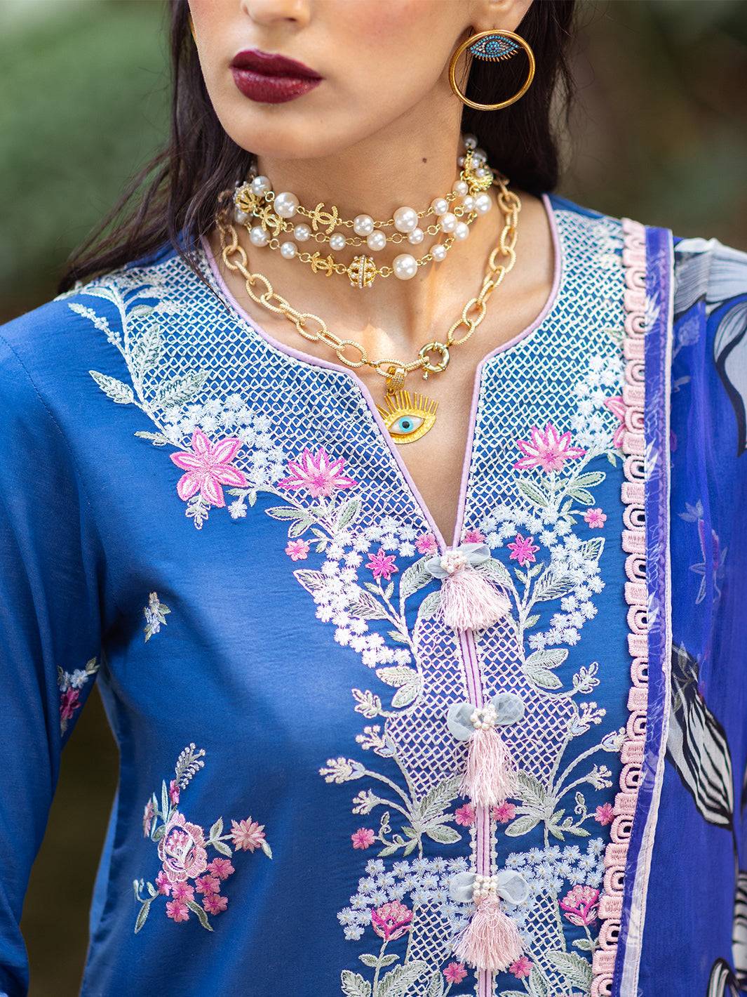 Roheenaz | Dahlia Embroidered Lawn 24 | Bluebell - Pakistani Designer Dress - by Roheenaz | Type: Luxury - 100% Original at Saira Sultan