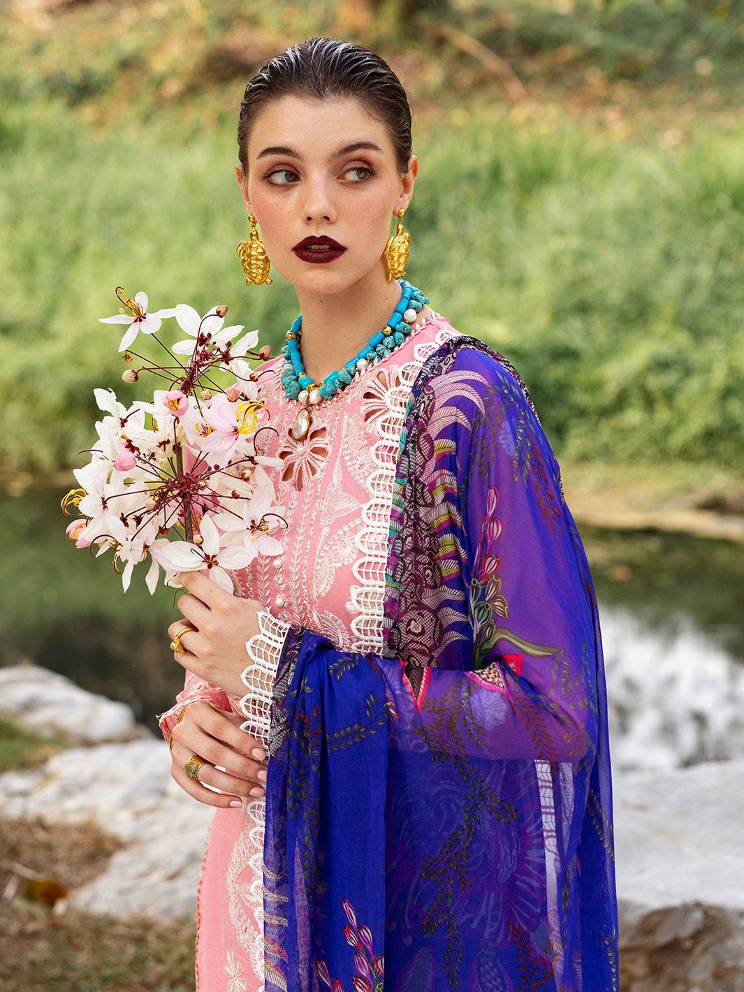 Roheenaz | Dahlia Embroidered Lawn 24 | Orchid - Pakistani Designer Dress - by Roheenaz | Type: Luxury - 100% Original at Saira Sultan