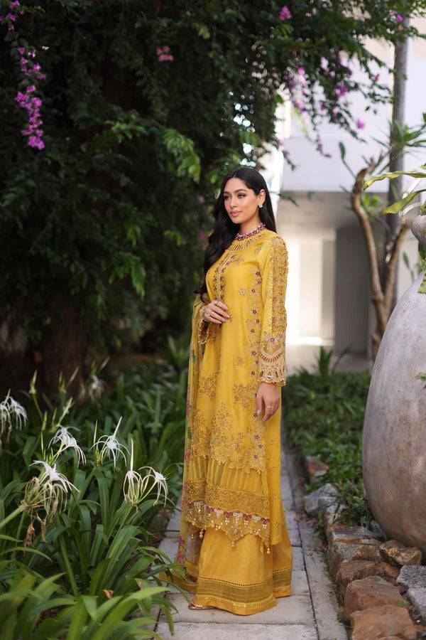 Noor by Saadia Asad | Luxury Chikankari Lawn24 | D8-B Mustard - Pakistani Designer Dress - by Noor by Saadia Asad | Type: Luxury - 100% Original at Saira Sultan