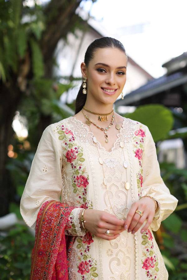 Noor by Saadia Asad | Luxury Chikankari Lawn24 | D12-B Cream Laser - Pakistani Designer Dress - by Noor by Saadia Asad | Type: Luxury - 100% Original at Saira Sultan