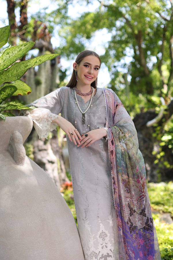 Noor by Saadia Asad | Luxury Chikankari Lawn24 | D1-B Grey Ombre - Pakistani Designer Dress - by Noor by Saadia Asad | Type: Luxury - 100% Original at Saira Sultan
