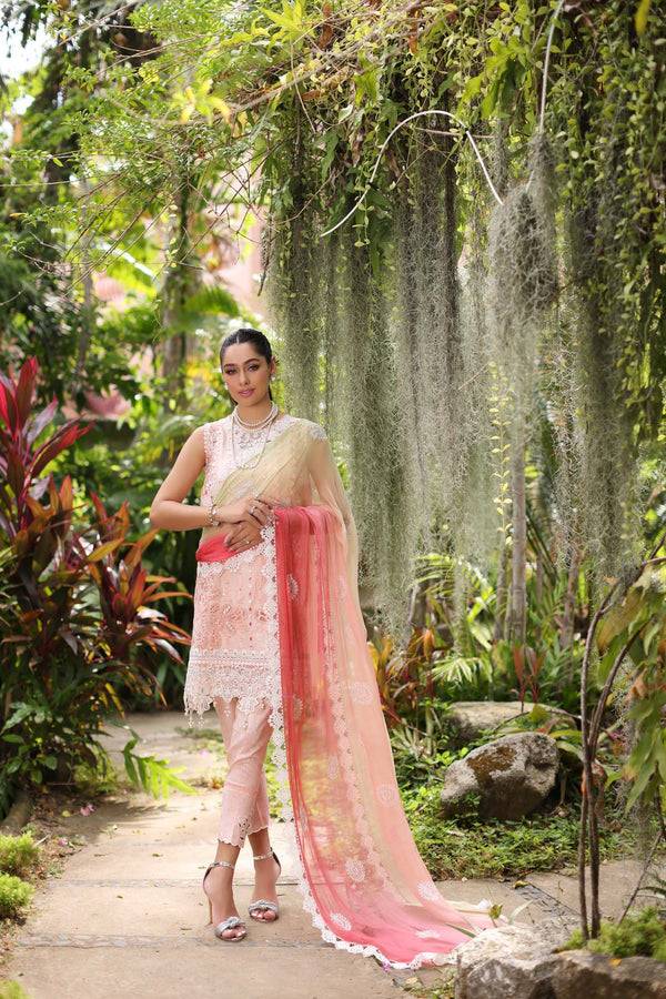 Noor by Saadia Asad | Luxury Chikankari Lawn24 | D7-B Peach Tkm - Pakistani Designer Dress - by Noor by Saadia Asad | Type: Luxury - 100% Original at Saira Sultan